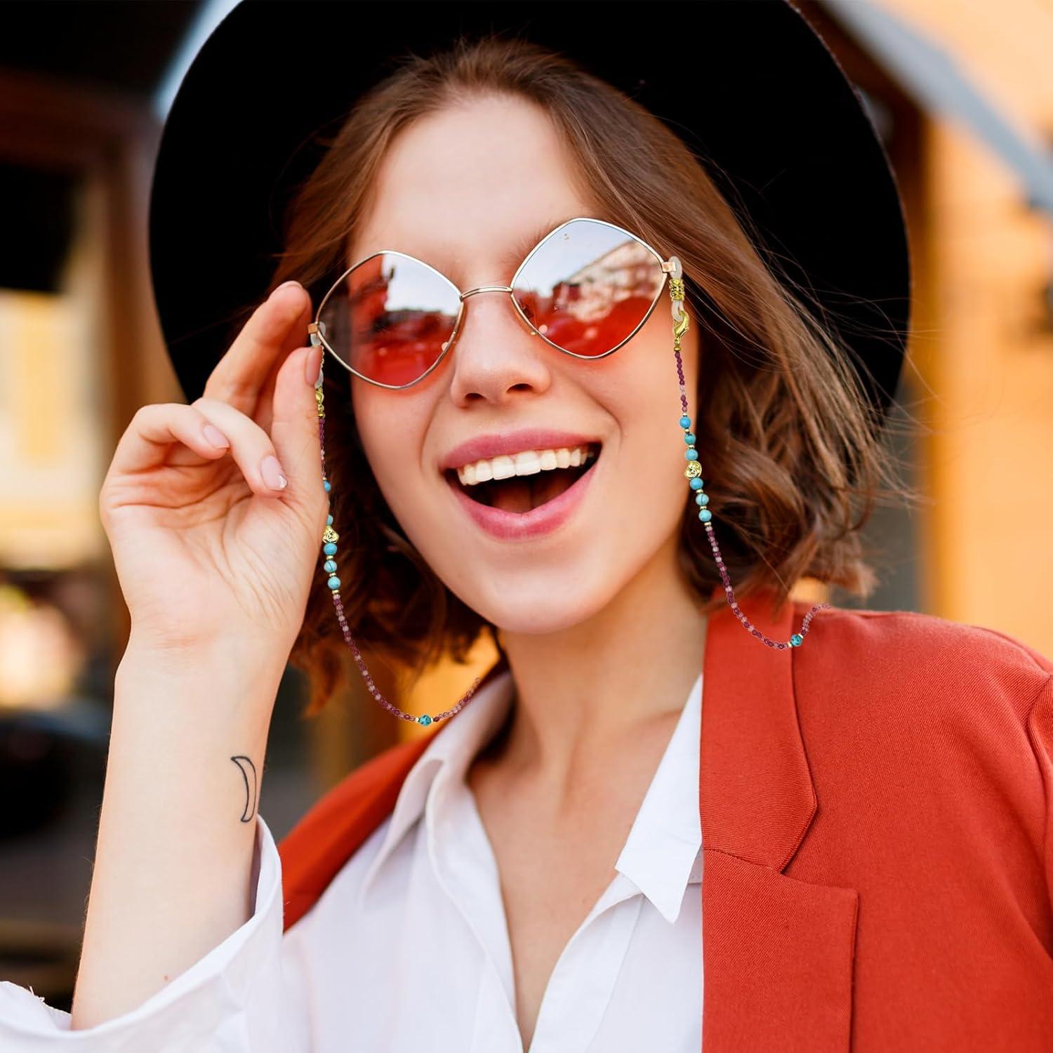 Cadena de Gafas Elegante con Perlas y Charm Premium - Turquesa