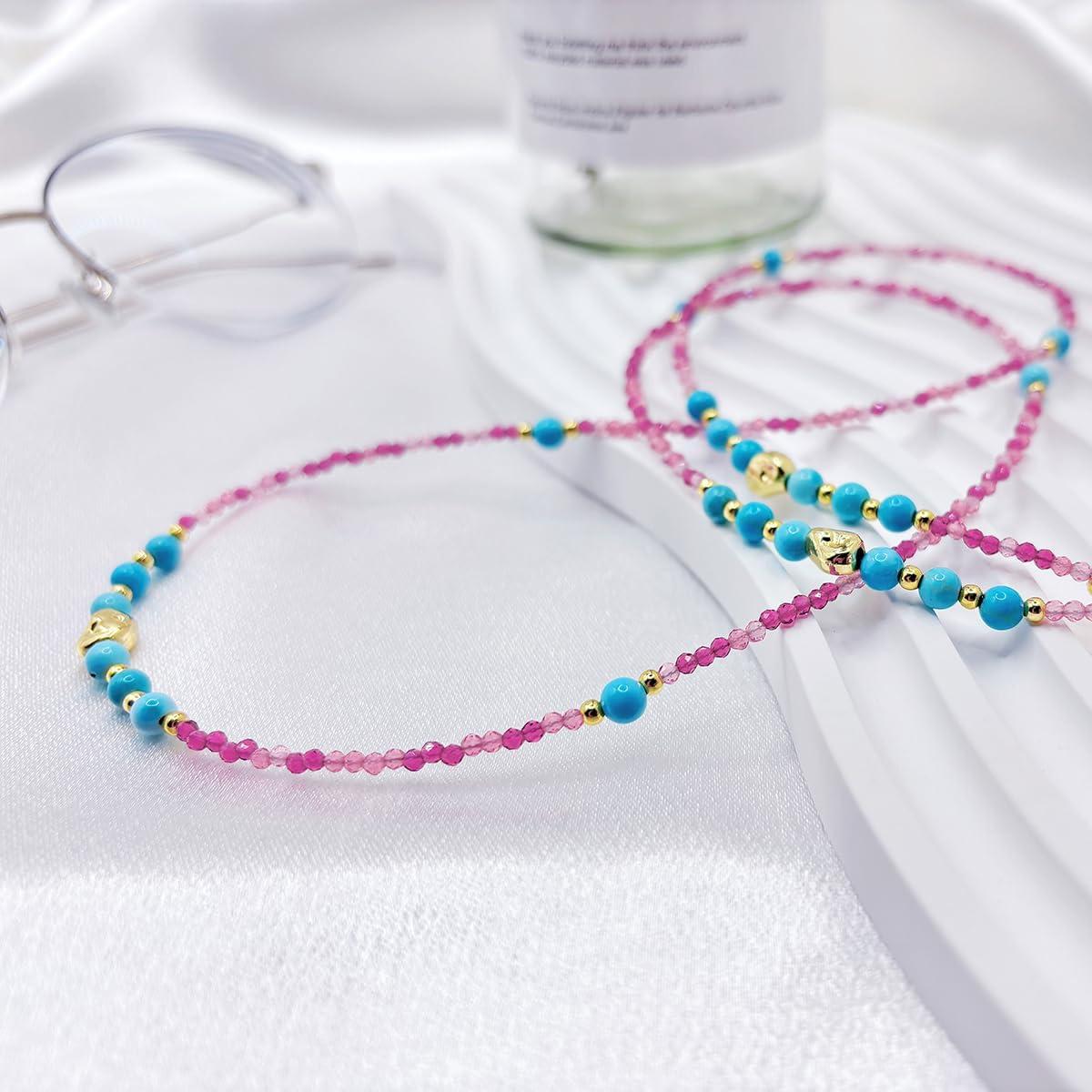 Cadena de Gafas Elegante con Perlas y Charm Premium - Turquesa