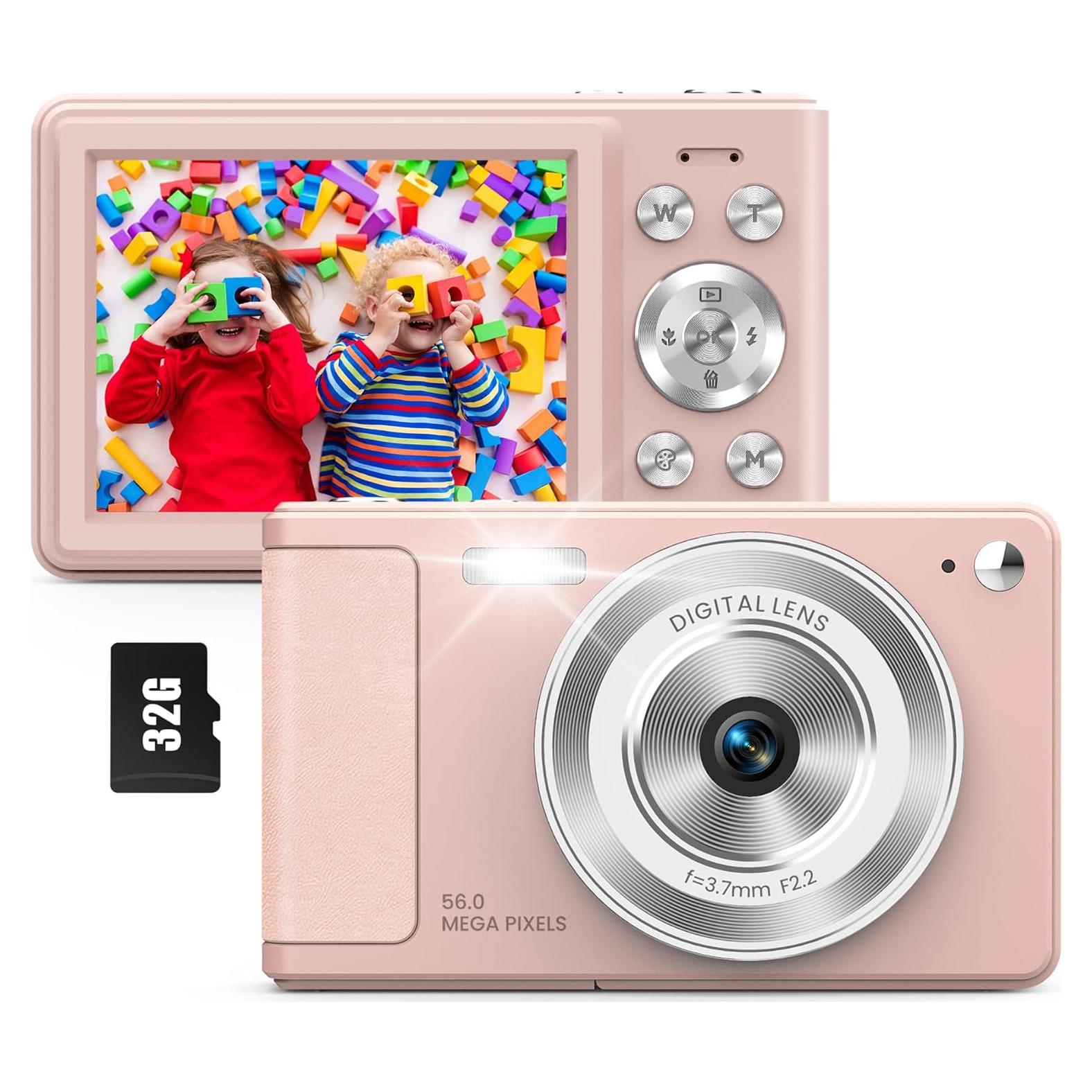 Cámara Digital WONNIE 56MP Rosa con Zoom 16x y 32GB