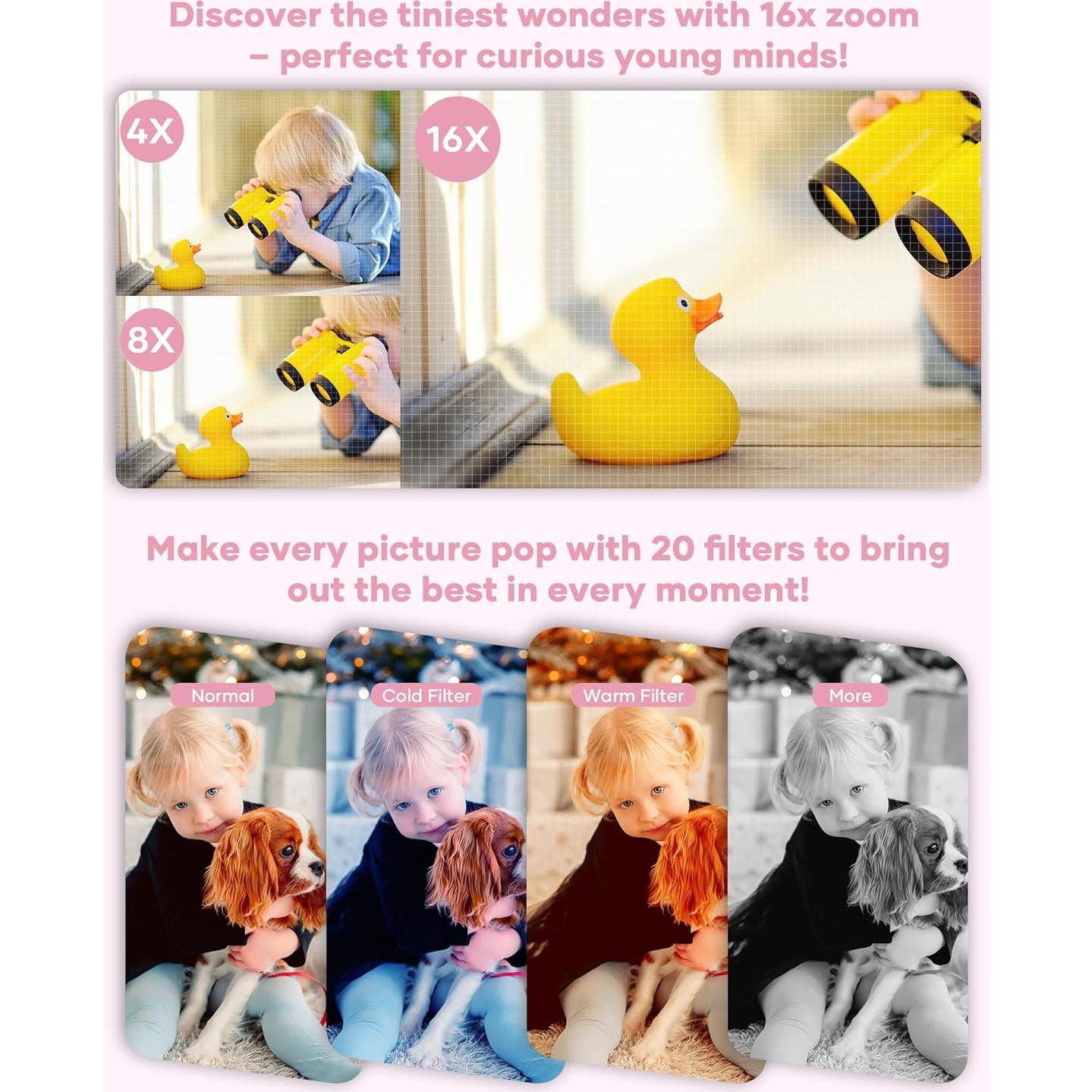 Cámara Digital WONNIE 56MP Rosa con Zoom 16x y 32GB