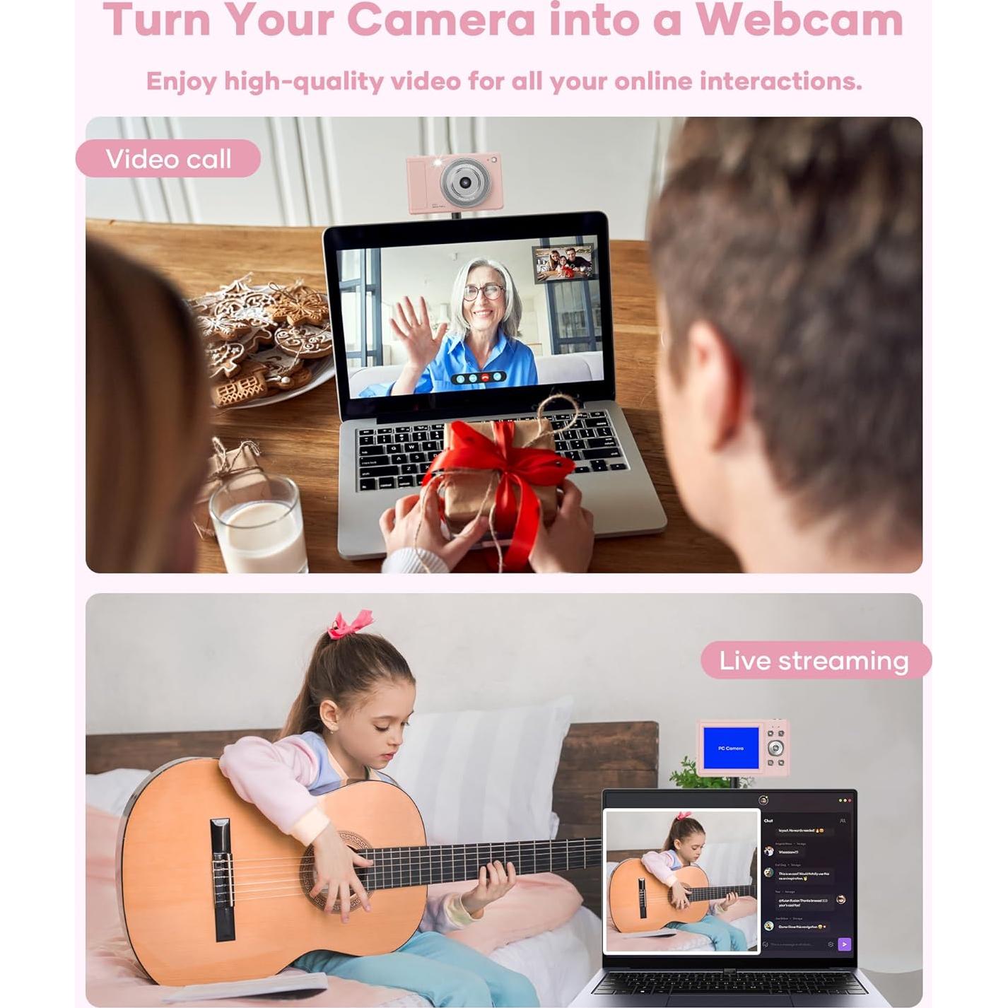 Cámara Digital WONNIE 56MP Rosa con Zoom 16x y 32GB