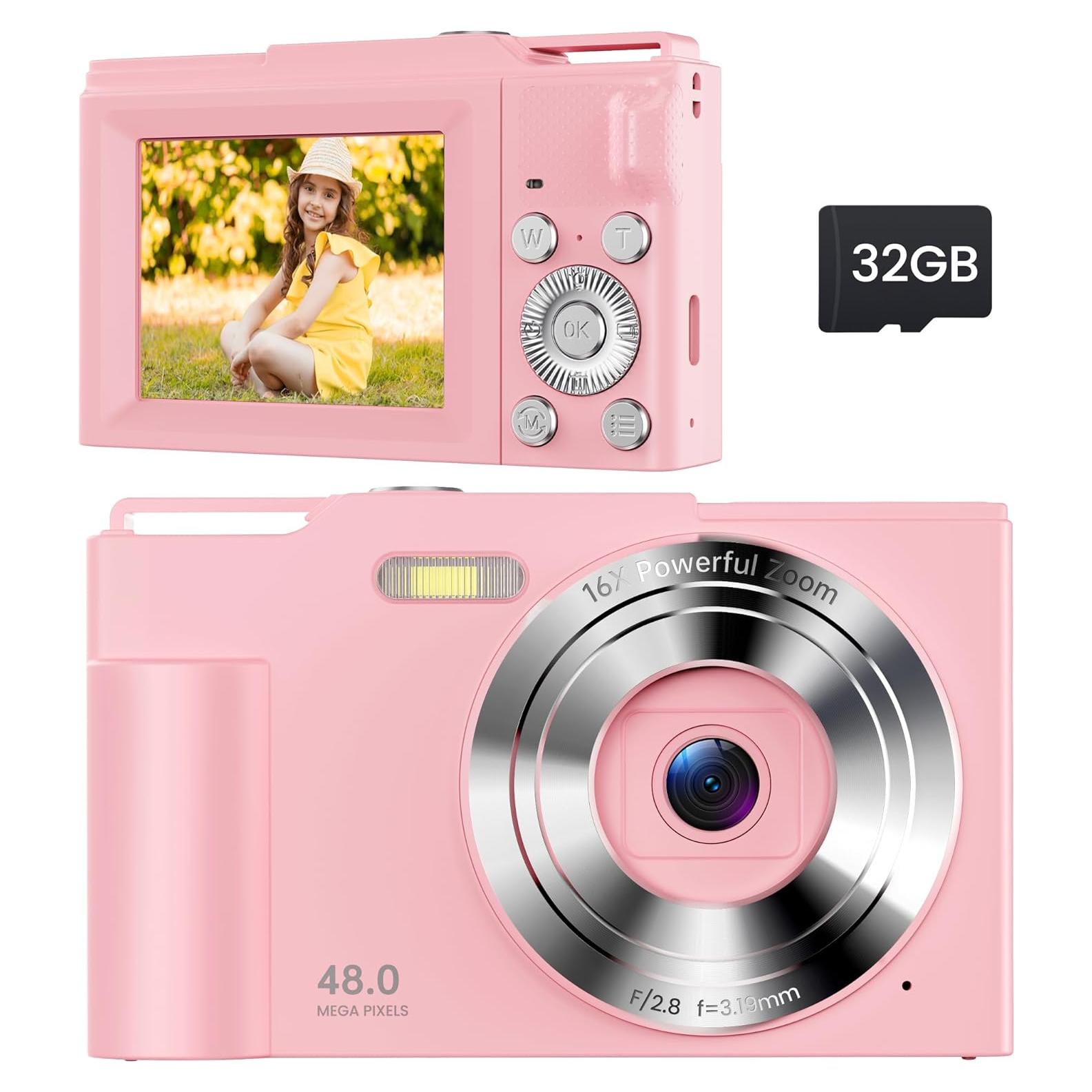 Cámara Digital Compacta ROQIOO Rosa 48MP Zoom 16X Niños