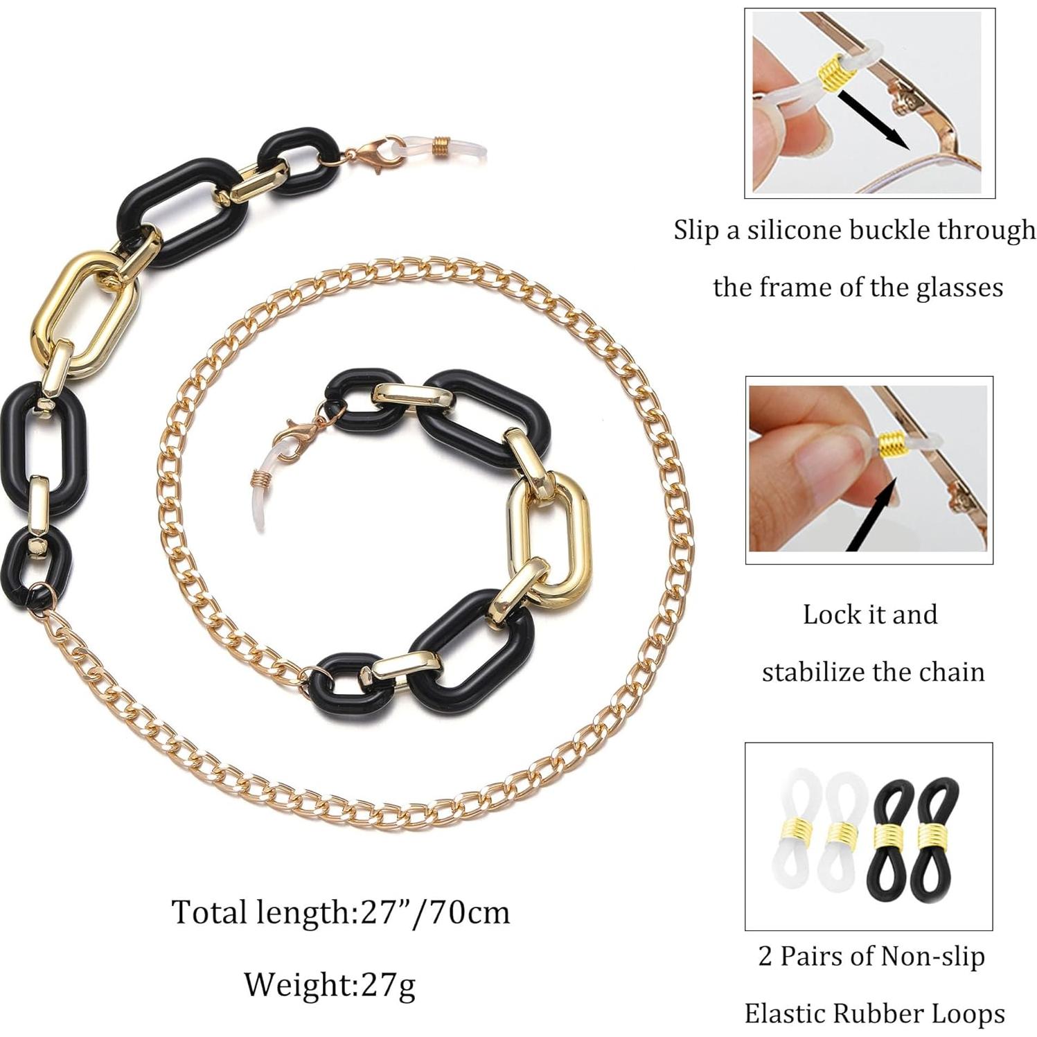 Cadena de Gafas Acrílico Negro para Mujeres - Lanyard Ajustable