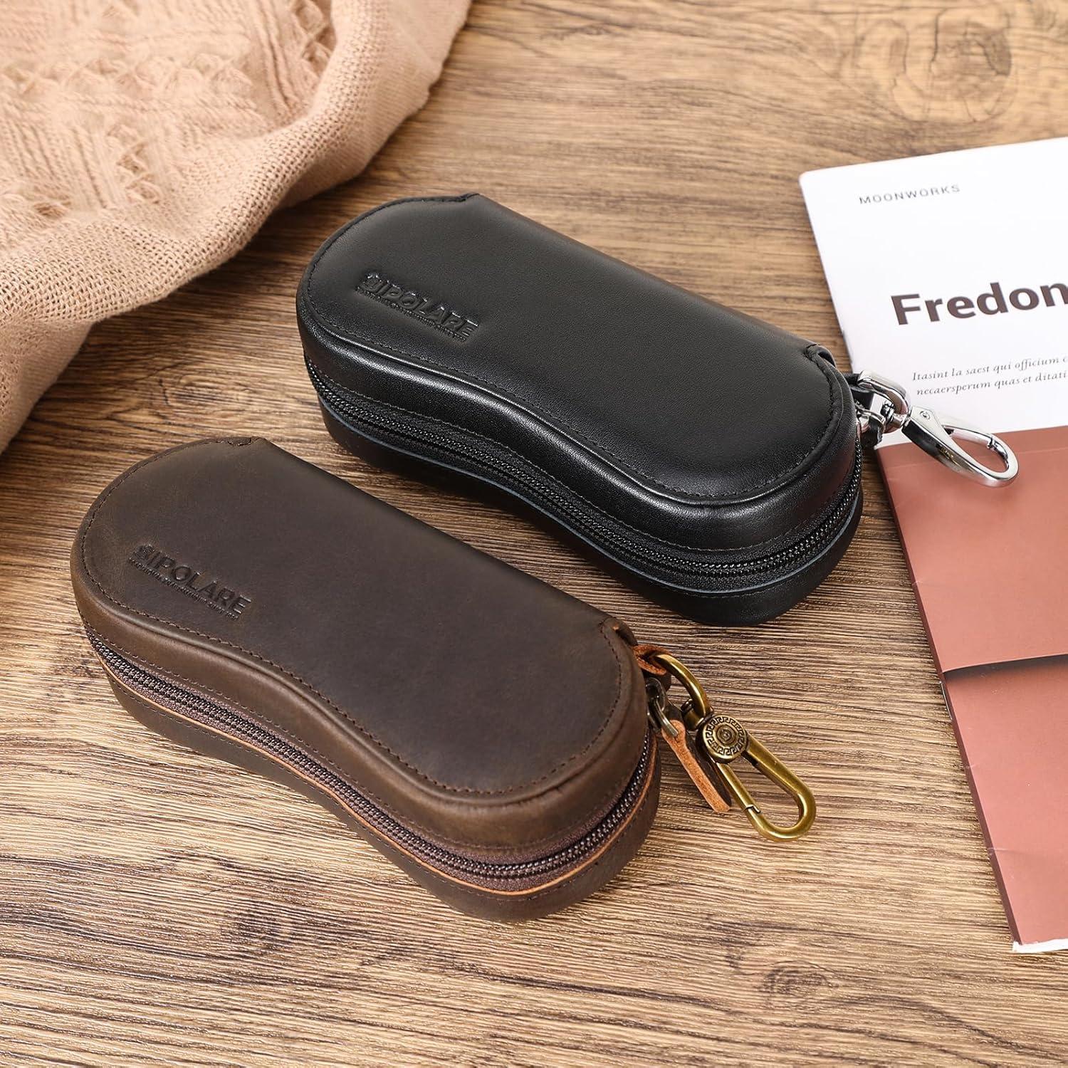 Funda de Gafas Polare de Cuero Marrón con Cierre YKK