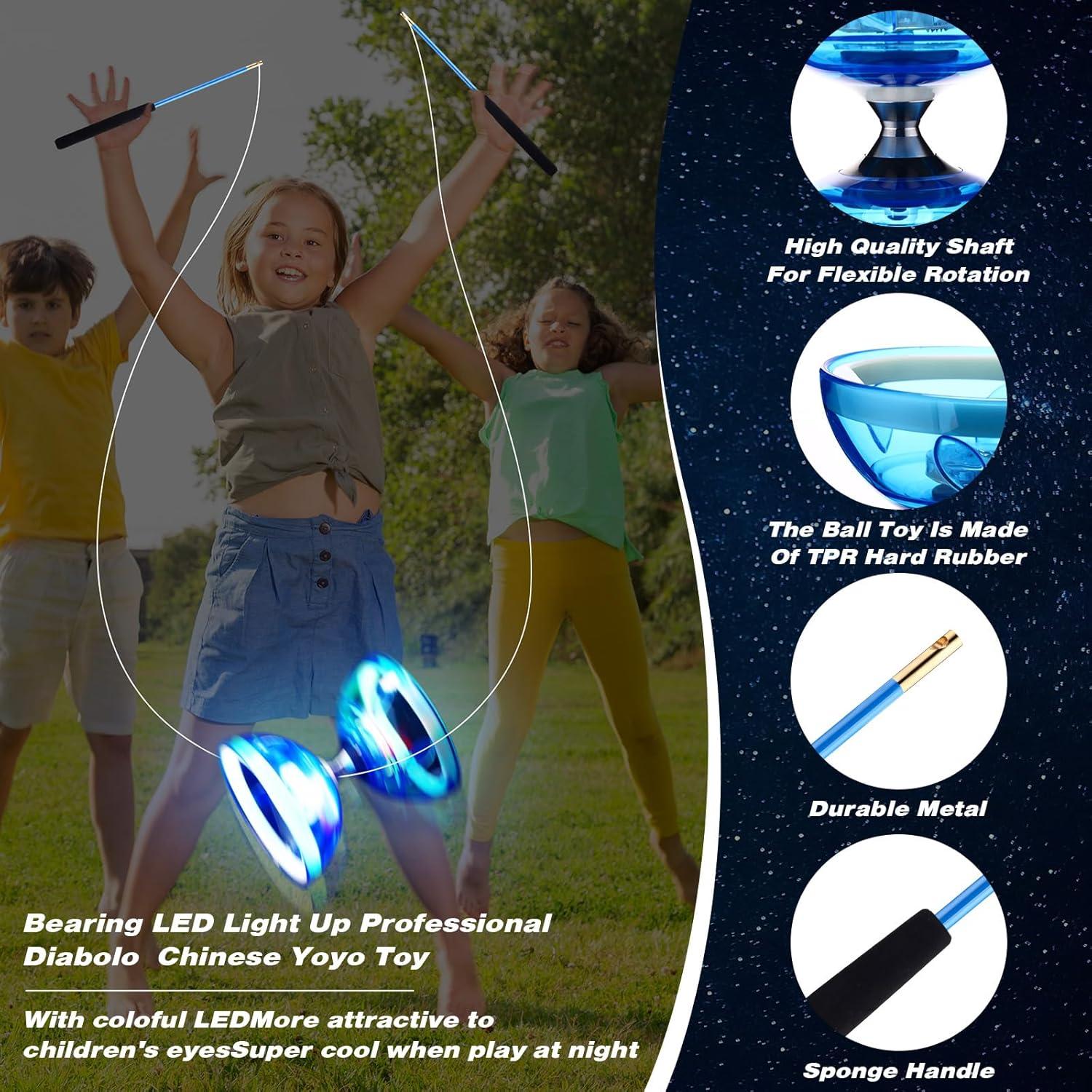 Juego de Diabolo Chino Simgoing LED Azul con Palos y Bolsa
