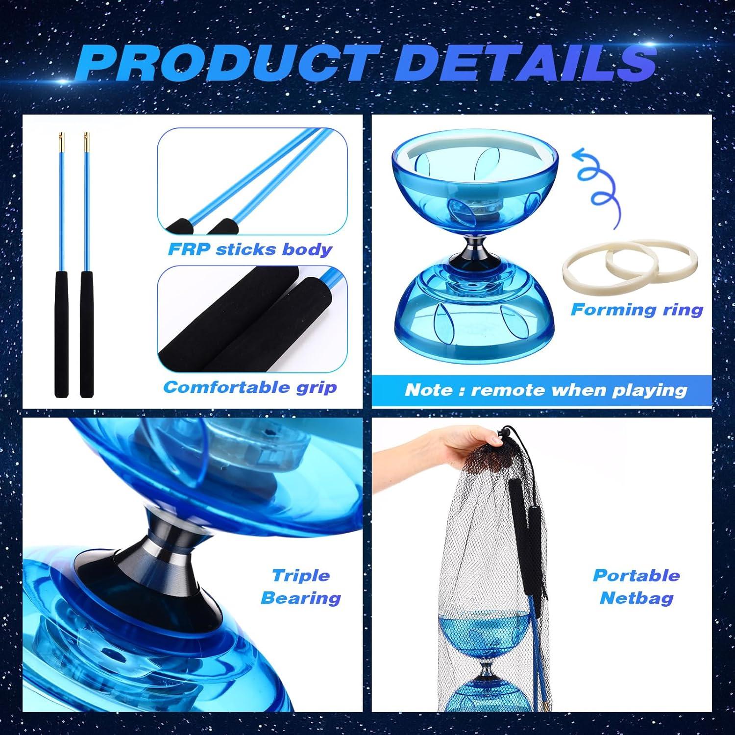 Juego de Diabolo Chino Simgoing LED Azul con Palos y Bolsa