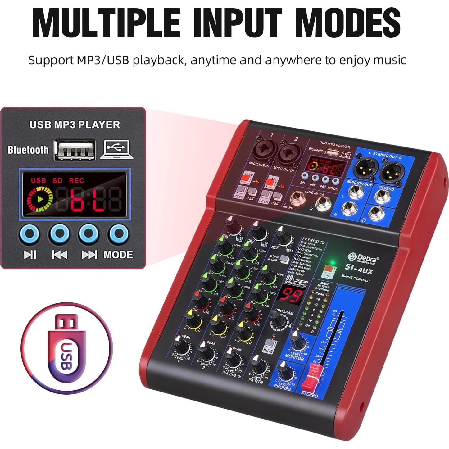 Mezclador de Grabación D Debra SI-4UX con 99 Efectos DSP