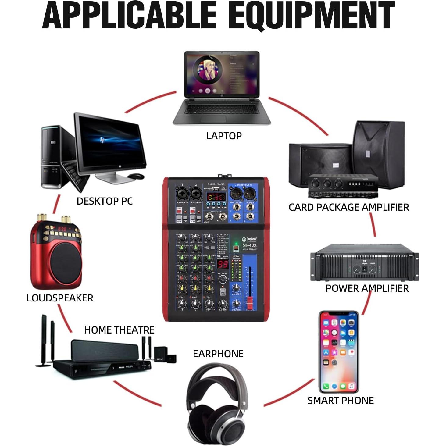 Mezclador de Grabación D Debra SI-4UX con 99 Efectos DSP