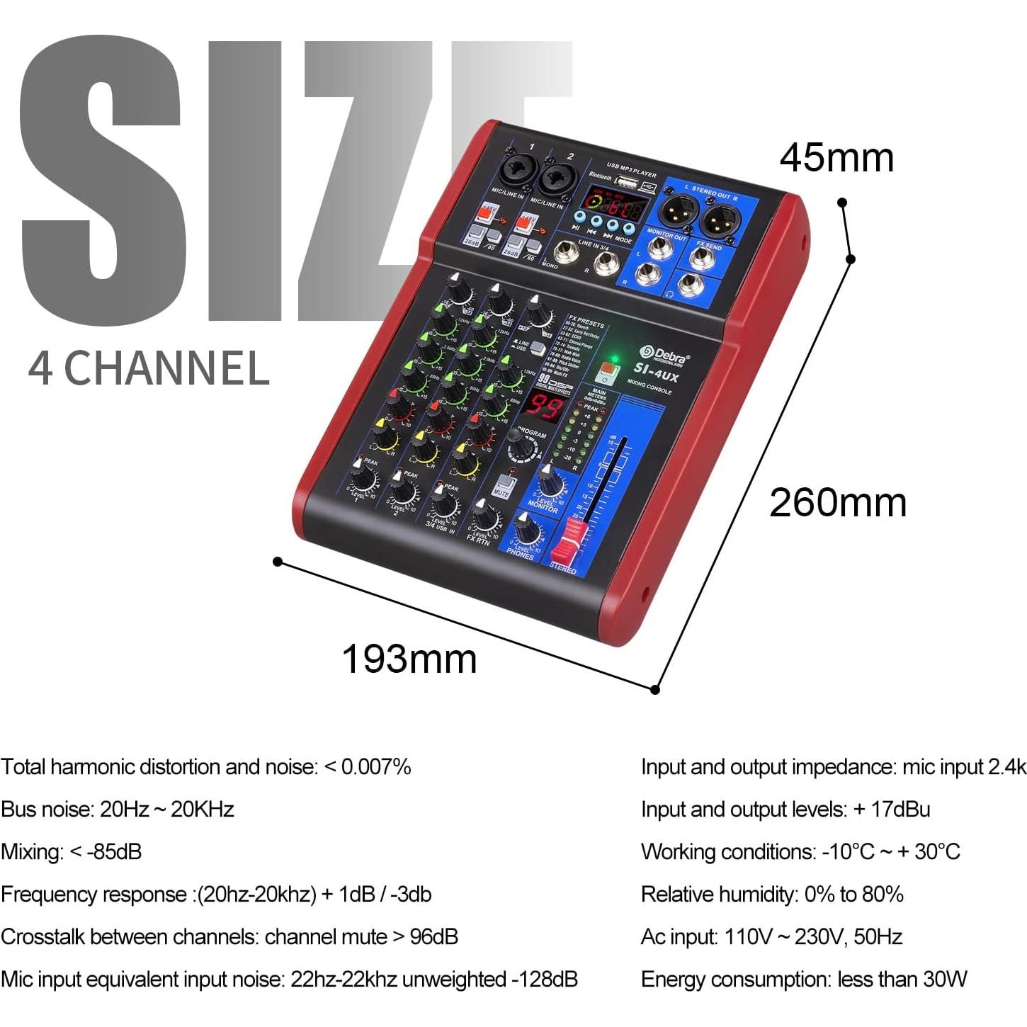Mezclador de Grabación D Debra SI-4UX con 99 Efectos DSP
