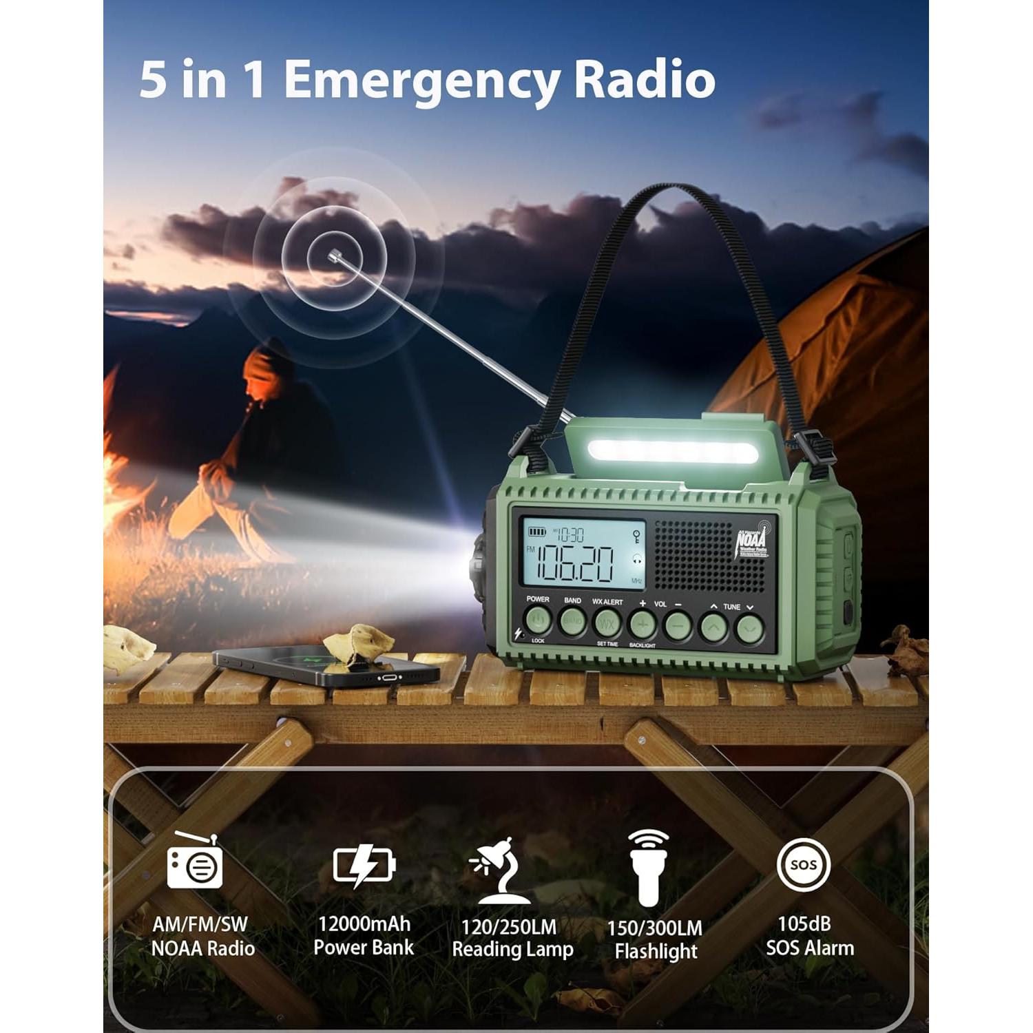 Radio Meteorológica de Emergencia NOAA 12000mAh Verde