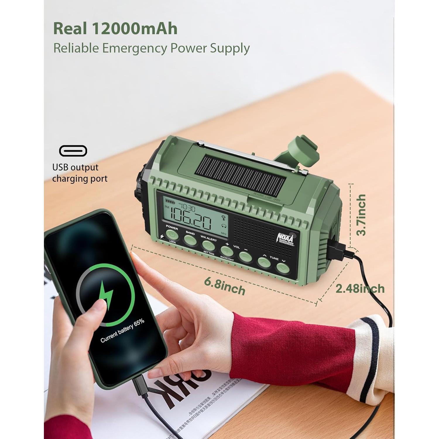 Radio Meteorológica de Emergencia NOAA 12000mAh Verde
