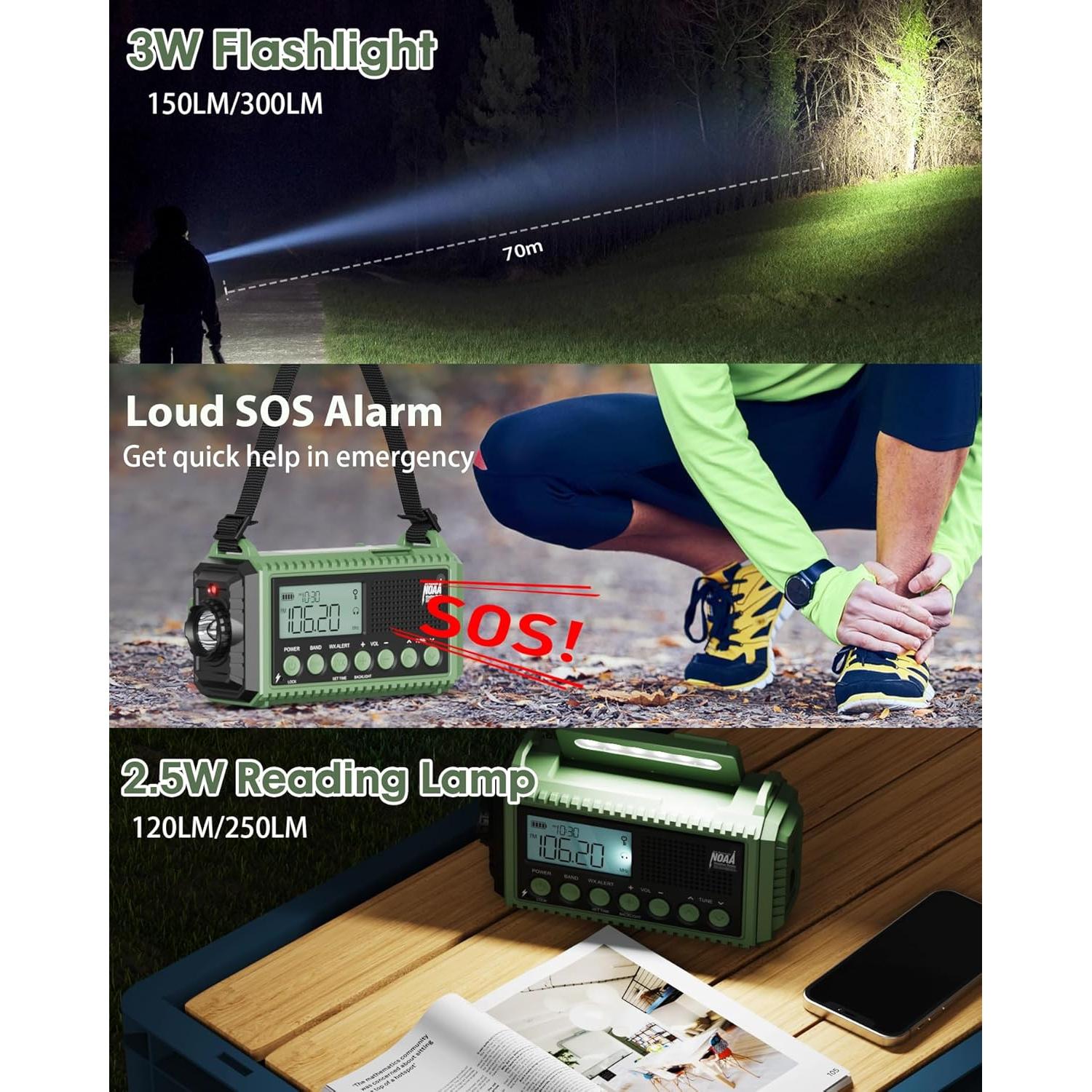 Radio Meteorológica de Emergencia NOAA 12000mAh Verde
