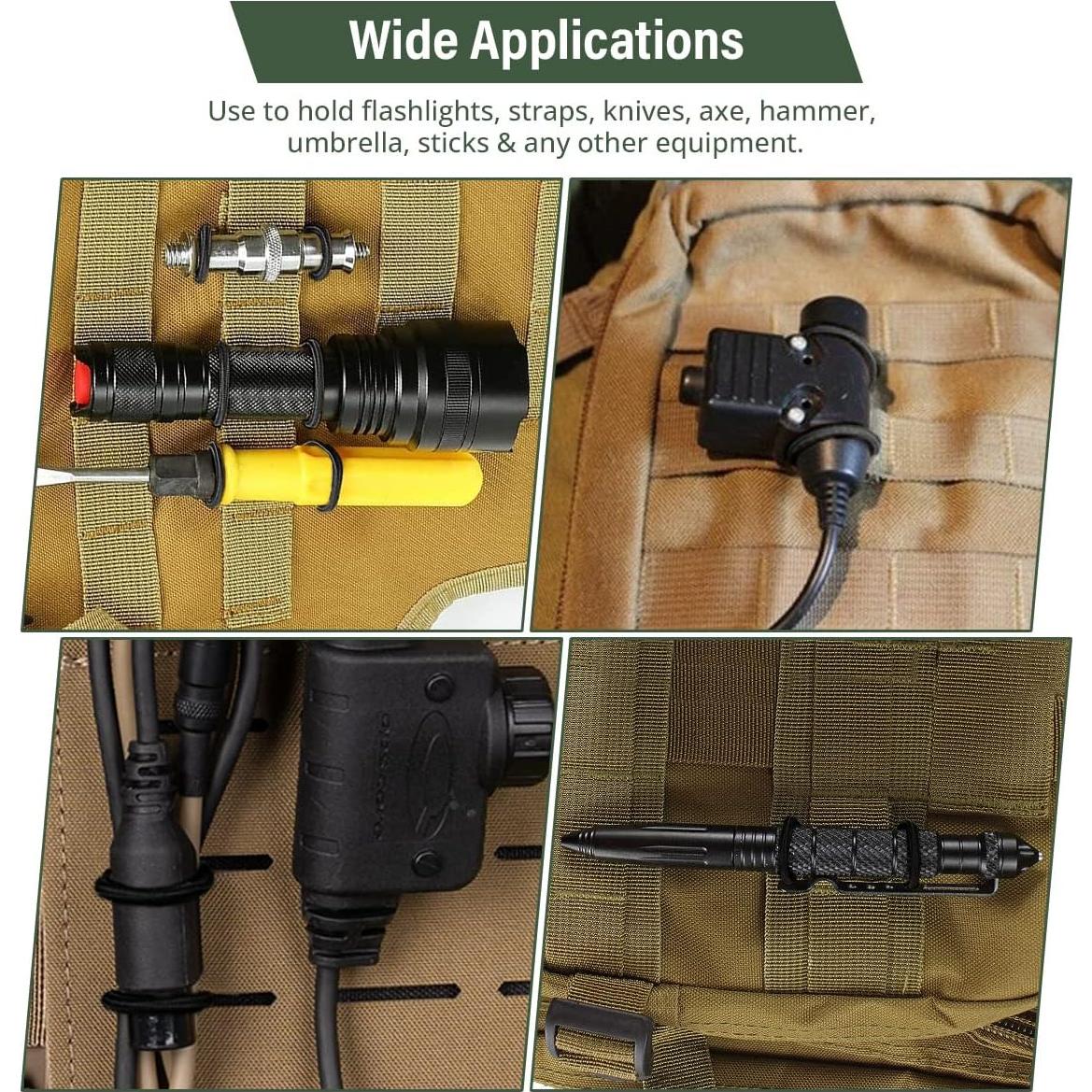 Cinta de Sujeción Molle GearHill 12 Piezas Nylon Negro