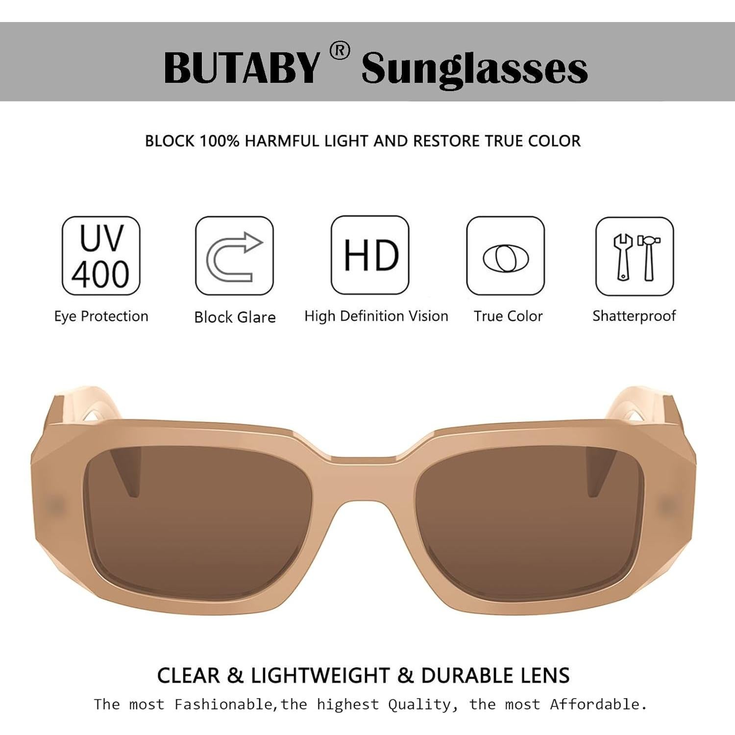 Gafas de Sol Rectangulares BUTABY Marco Beige Lente Marrón