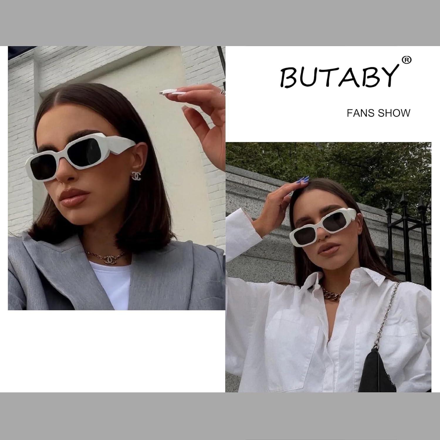 Gafas de Sol Rectangulares BUTABY Marco Blanco Lente Gris