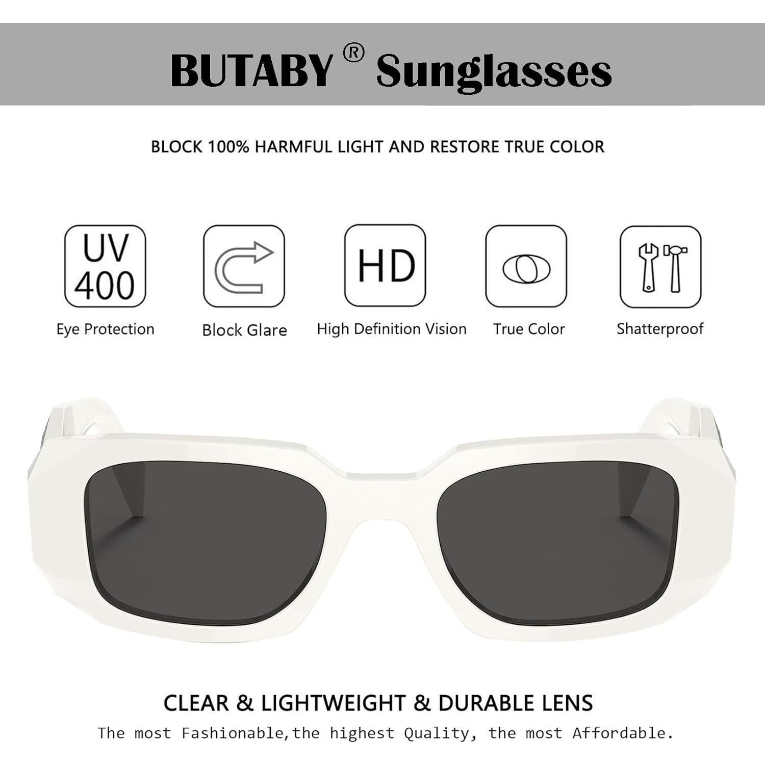 Gafas de Sol Rectangulares BUTABY Marco Blanco Lente Gris