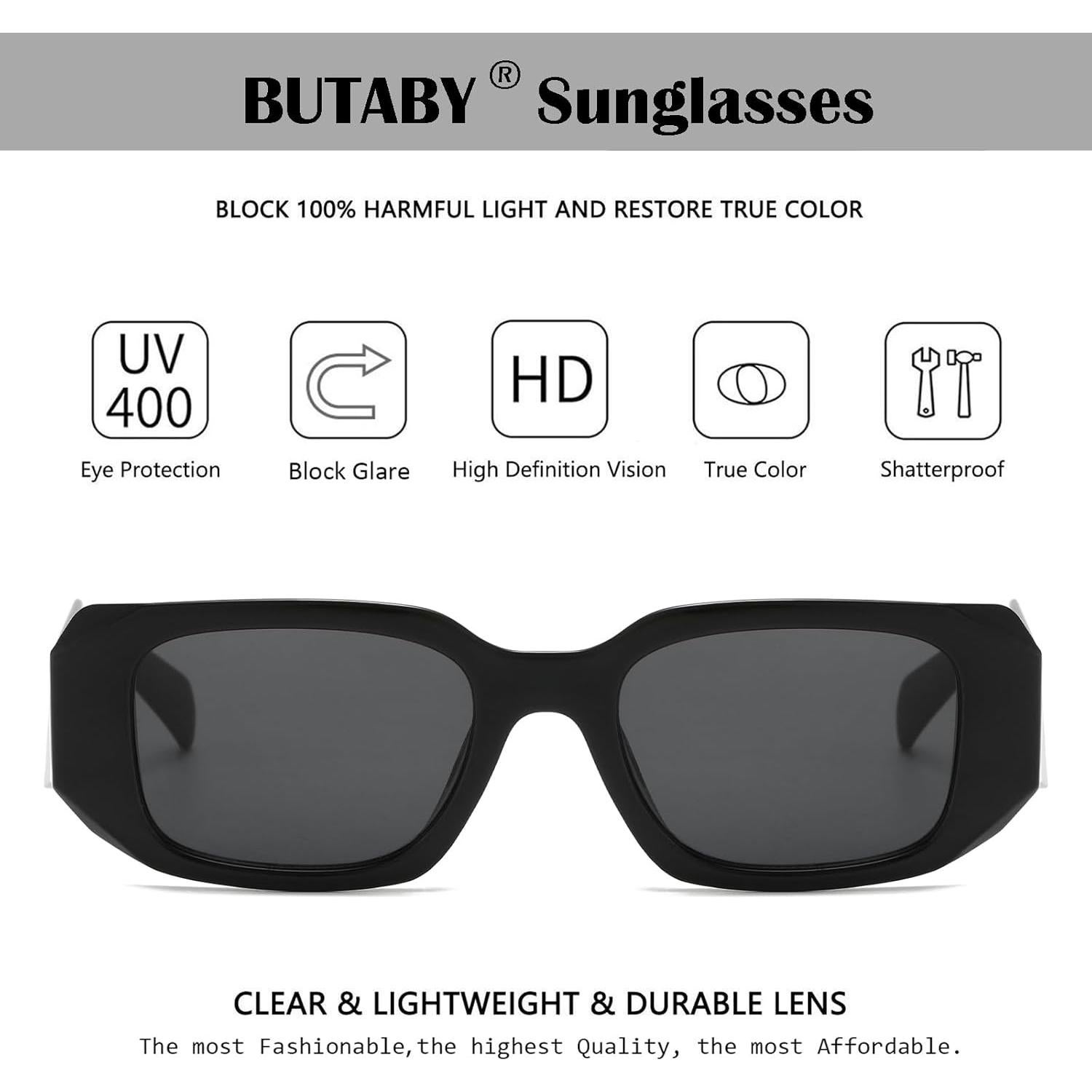 Gafas de Sol Rectangulares BUTABY Marco Negro Lente Gris