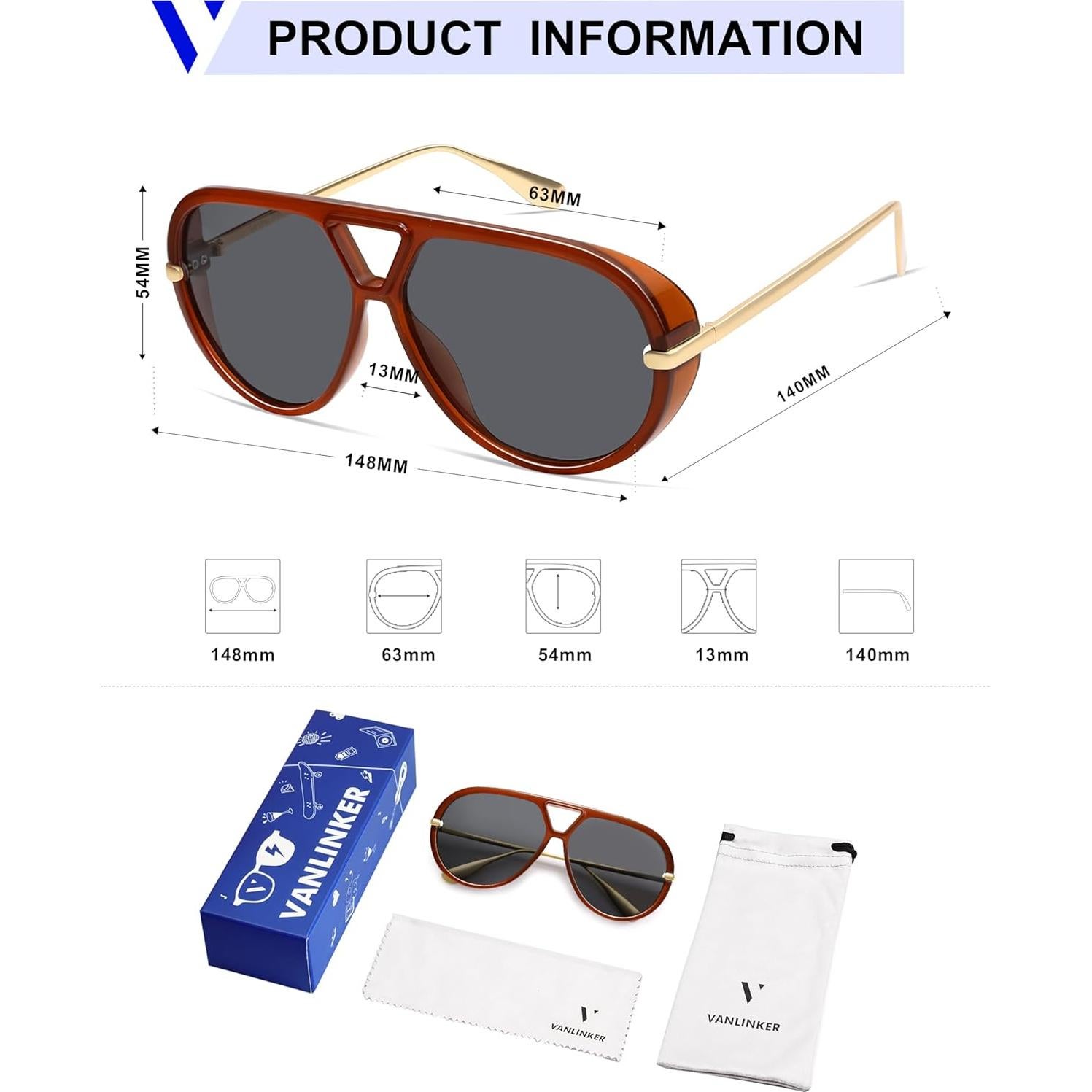 Gafas de sol aviador polarizadas VANLINKER retro UV400