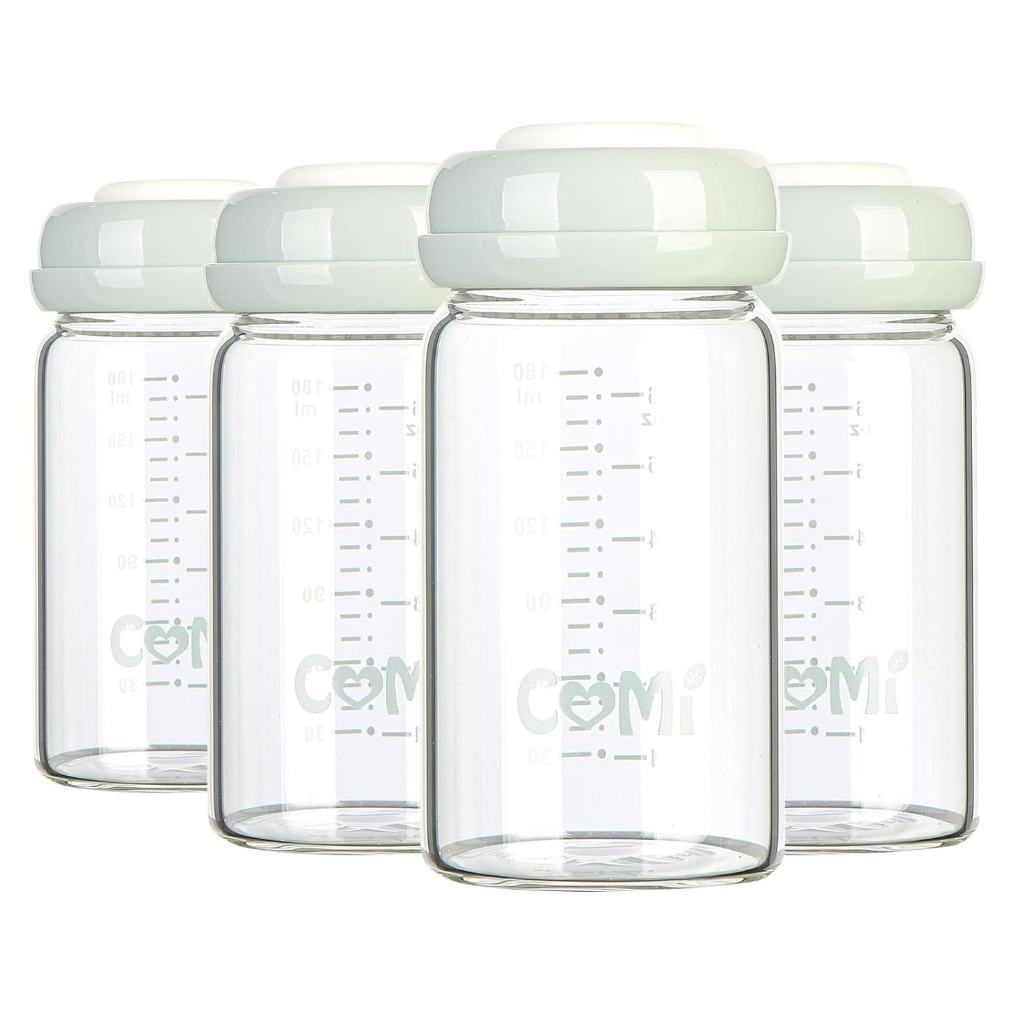 Botella de Almacenamiento de Leche Materna COMI 180ml Vidrio 4 Pzas