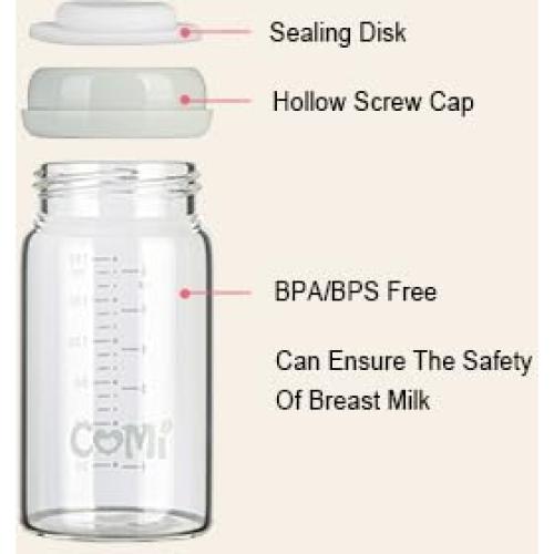 Botella de Almacenamiento de Leche Materna COMI 180ml Vidrio 4 Pzas