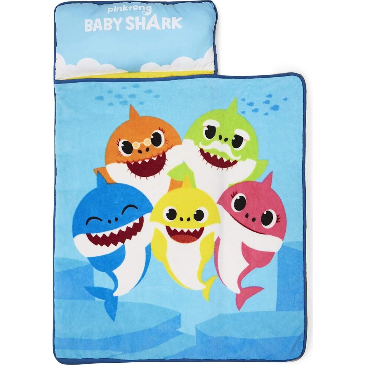 Alfombra de Siesta Baby Shark Azul con Almohada y Manta 119x53 cm
