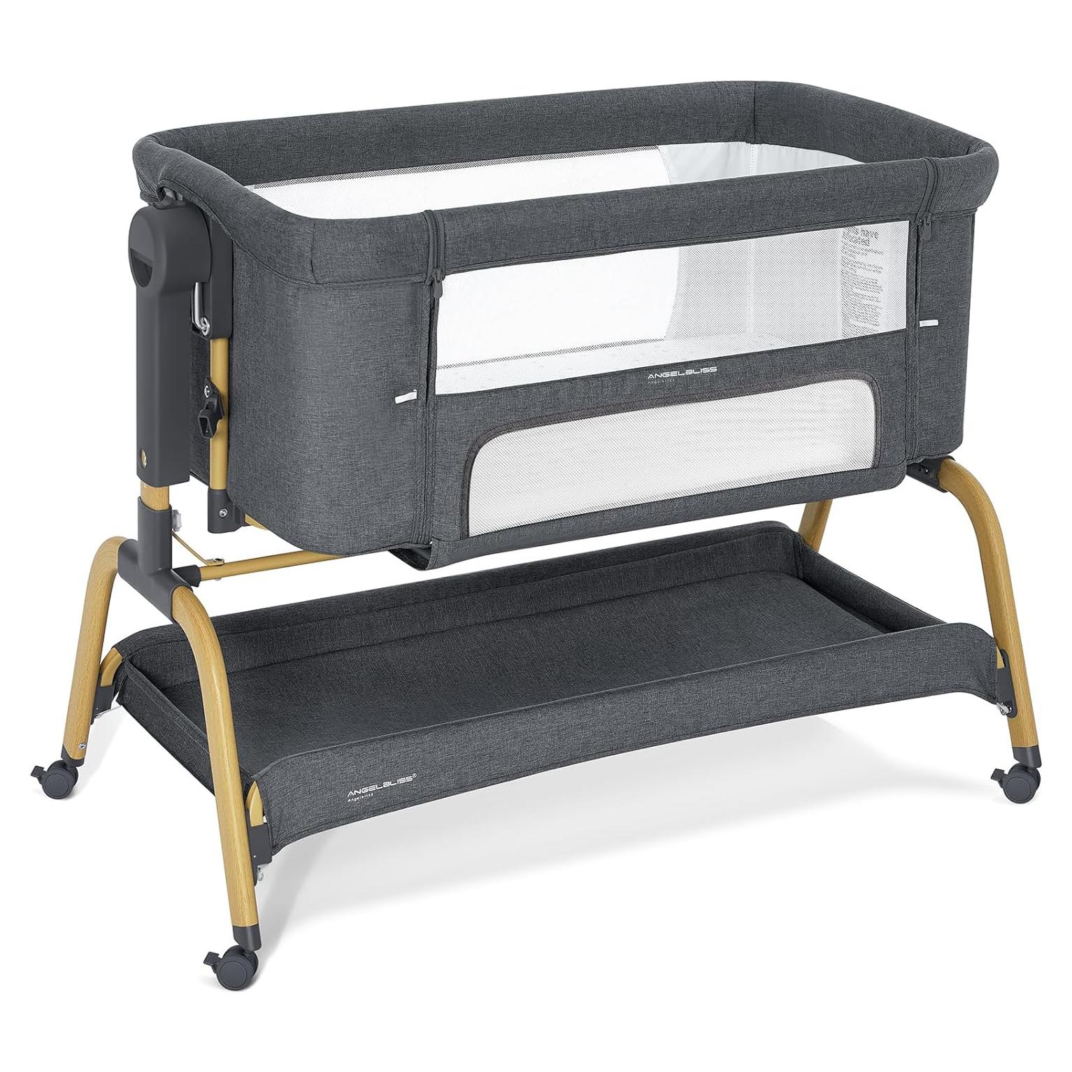 Cuna 3 en 1 ANGELBLISS Gris Oscuro, Mecedora y Lateral Ajustable