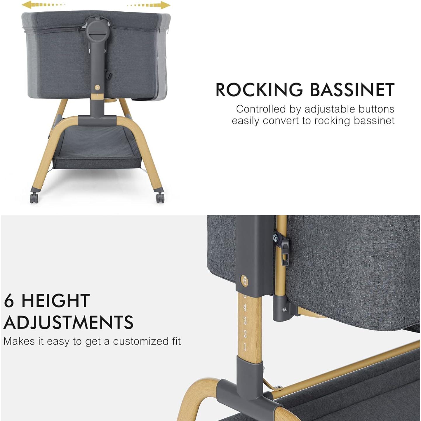 Cuna 3 en 1 ANGELBLISS Gris Oscuro, Mecedora y Lateral Ajustable