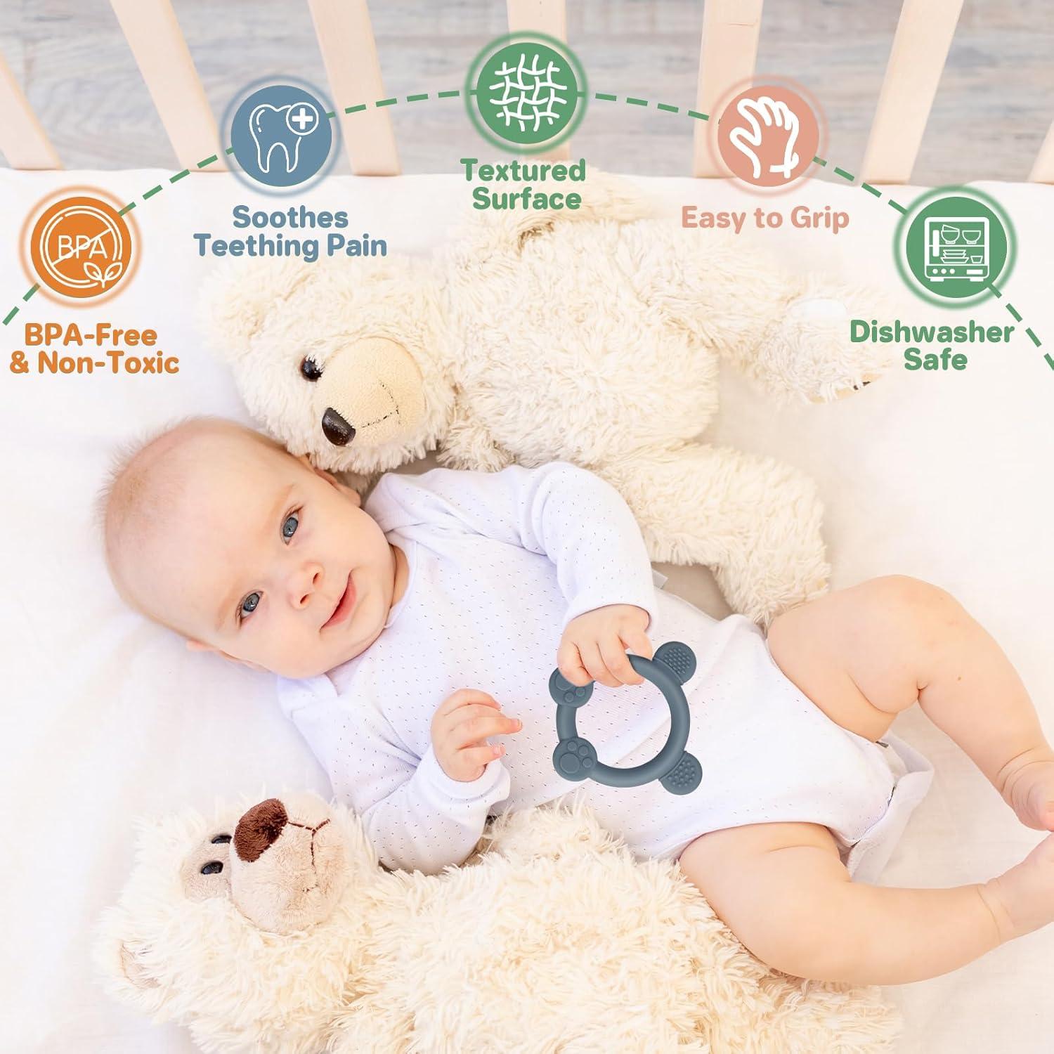 Paquete de 3 Mordedores de Silicona Panda para Bebés 0-24 Meses