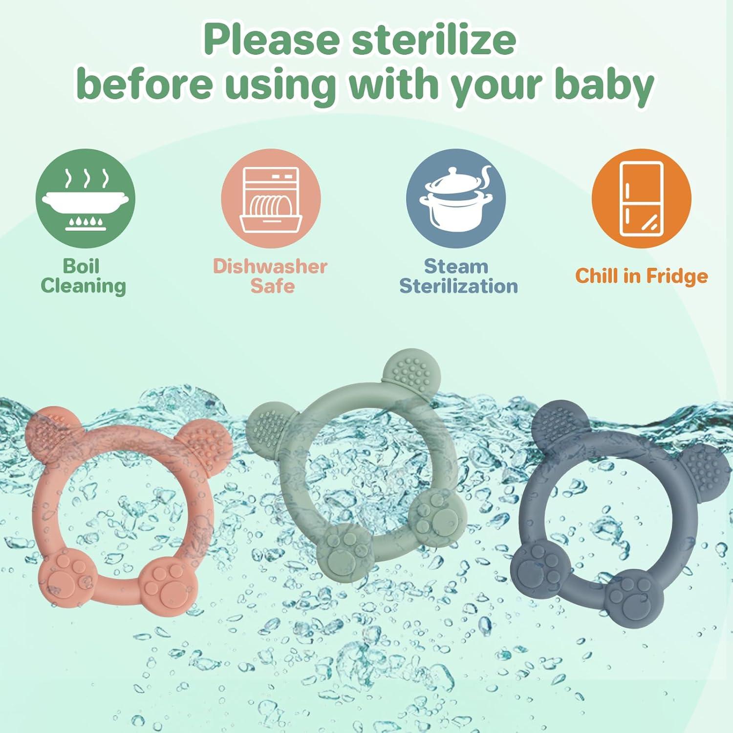 Paquete de 3 Mordedores de Silicona Panda para Bebés 0-24 Meses