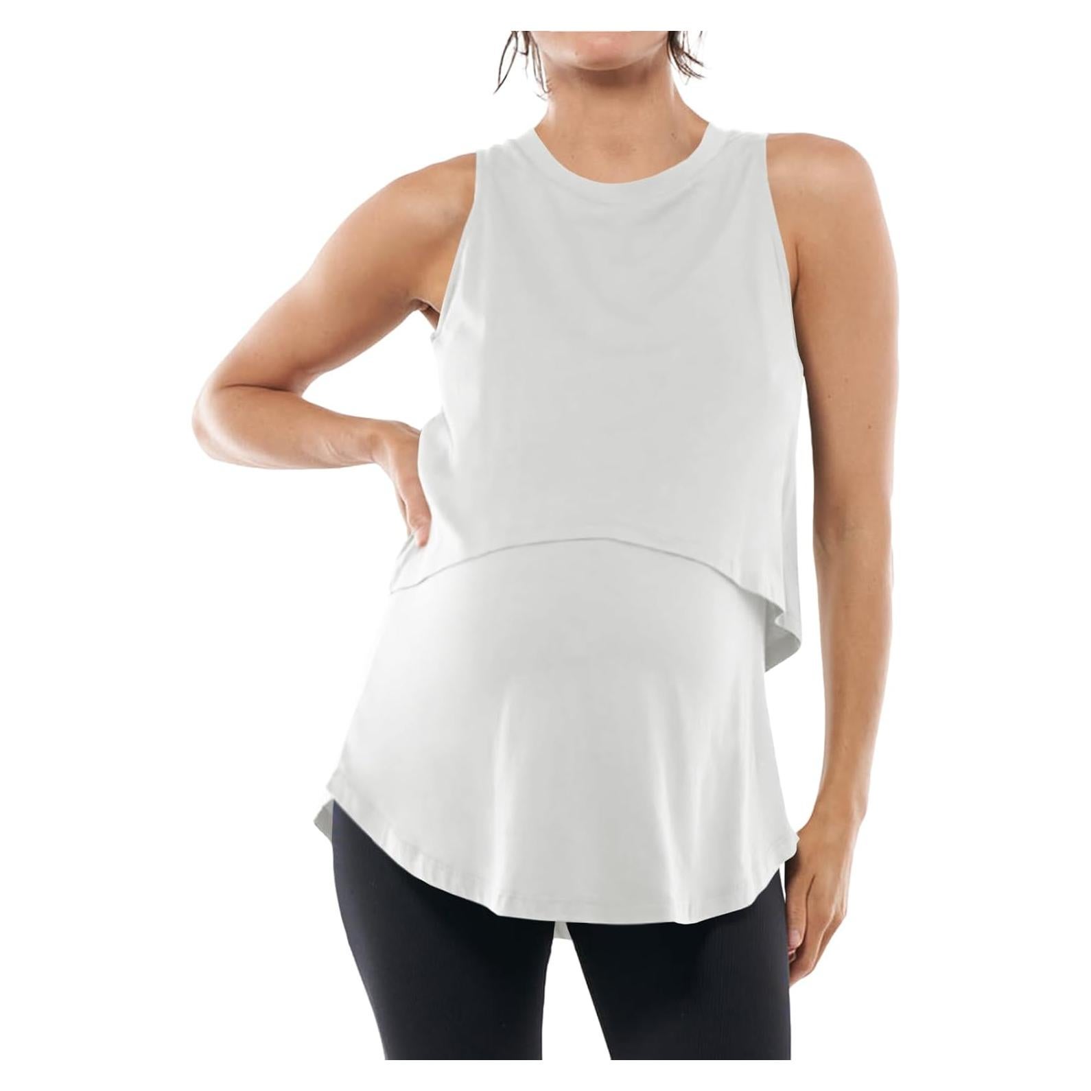 Camiseta de Maternidad Tankaneo Doble Capa para Lactancia - Blanca