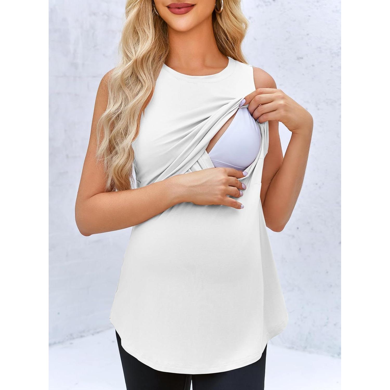 Camiseta de Maternidad Tankaneo Doble Capa para Lactancia - Blanca