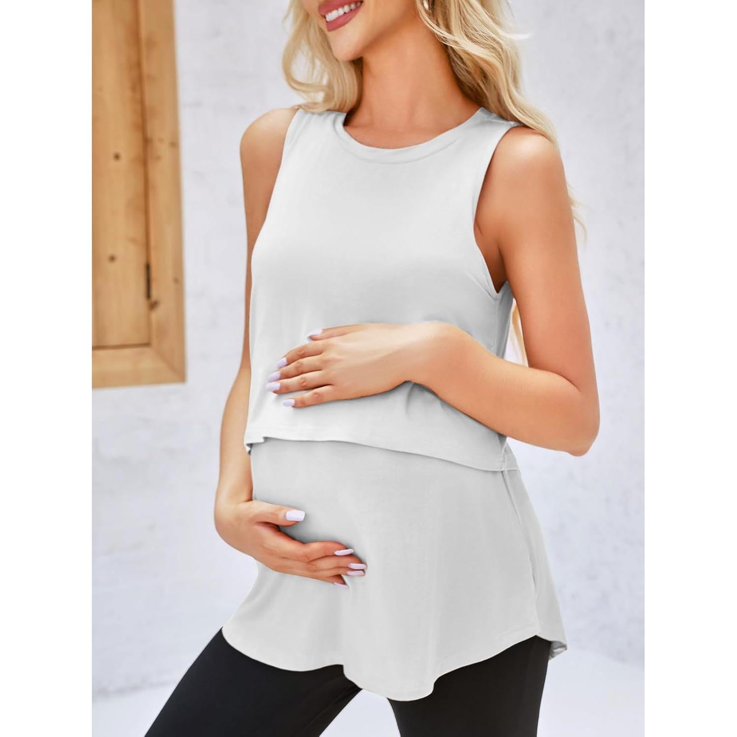 Camiseta de Maternidad Tankaneo Doble Capa para Lactancia - Blanca