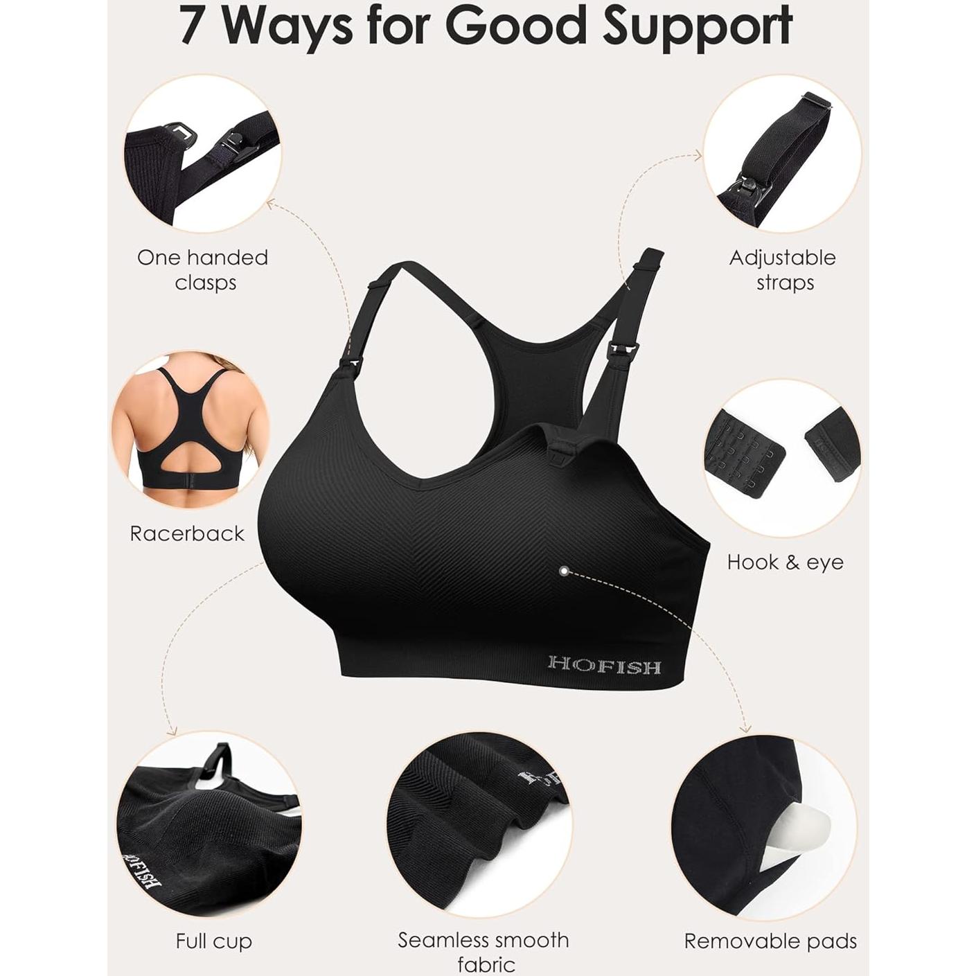 Sujetador Deportivo de Lactancia HOFISH Sin Costuras Negro