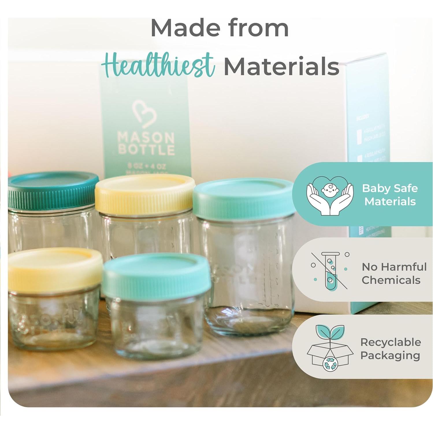 Tarros de Almacenamiento de Leche Materna Mason Bottle 8oz - Paquete de 12