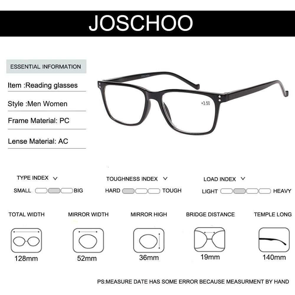 Gafas de Lectura JOSCHOO 5 Paquete Unisex 2.25x Negros