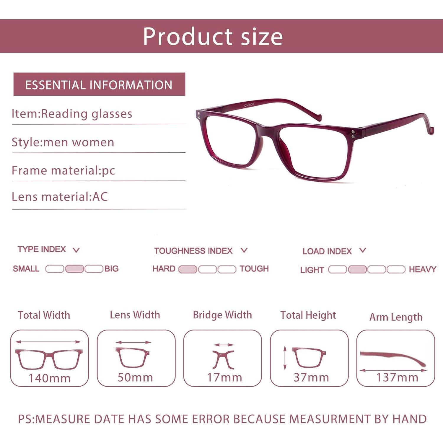 Gafas de Lectura JOSCHOO 5 Piezas Anti Luz Azul 2.5x