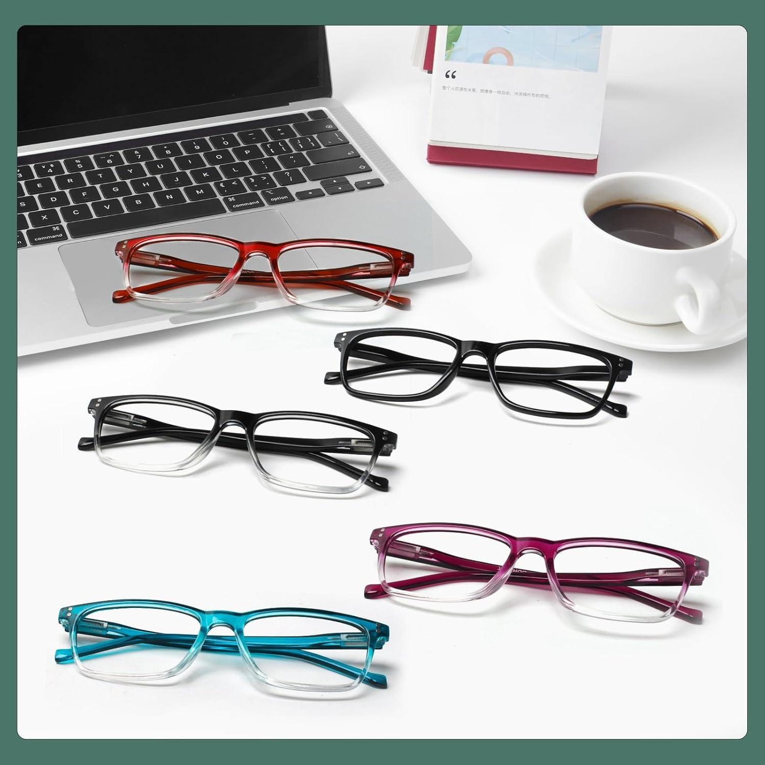 Gafas de Lectura JOSCHOO 5 Paquete Unisex 1.5x 5 Colores