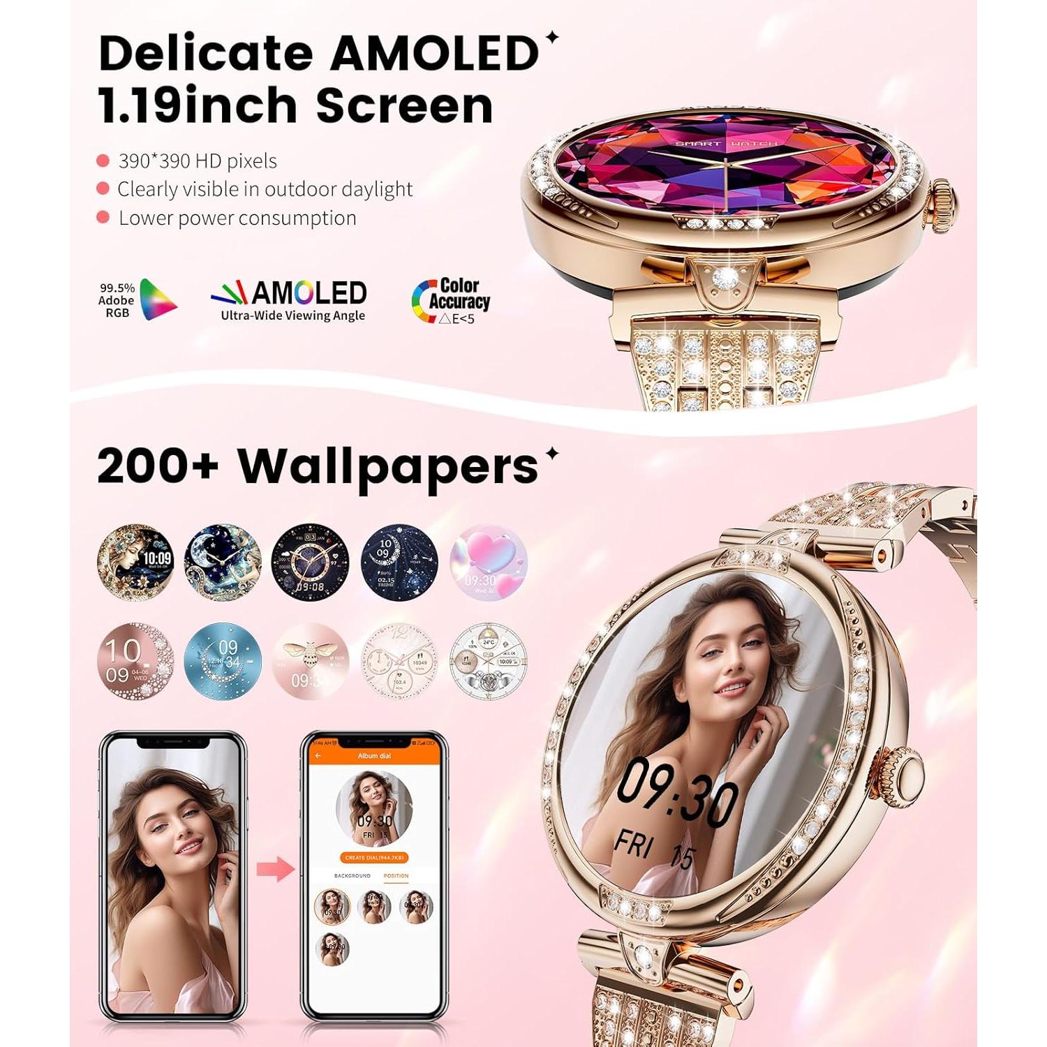 Reloj Inteligente LIGE FV4 Oro Rosa con Diamantes 1.19" AMOLED