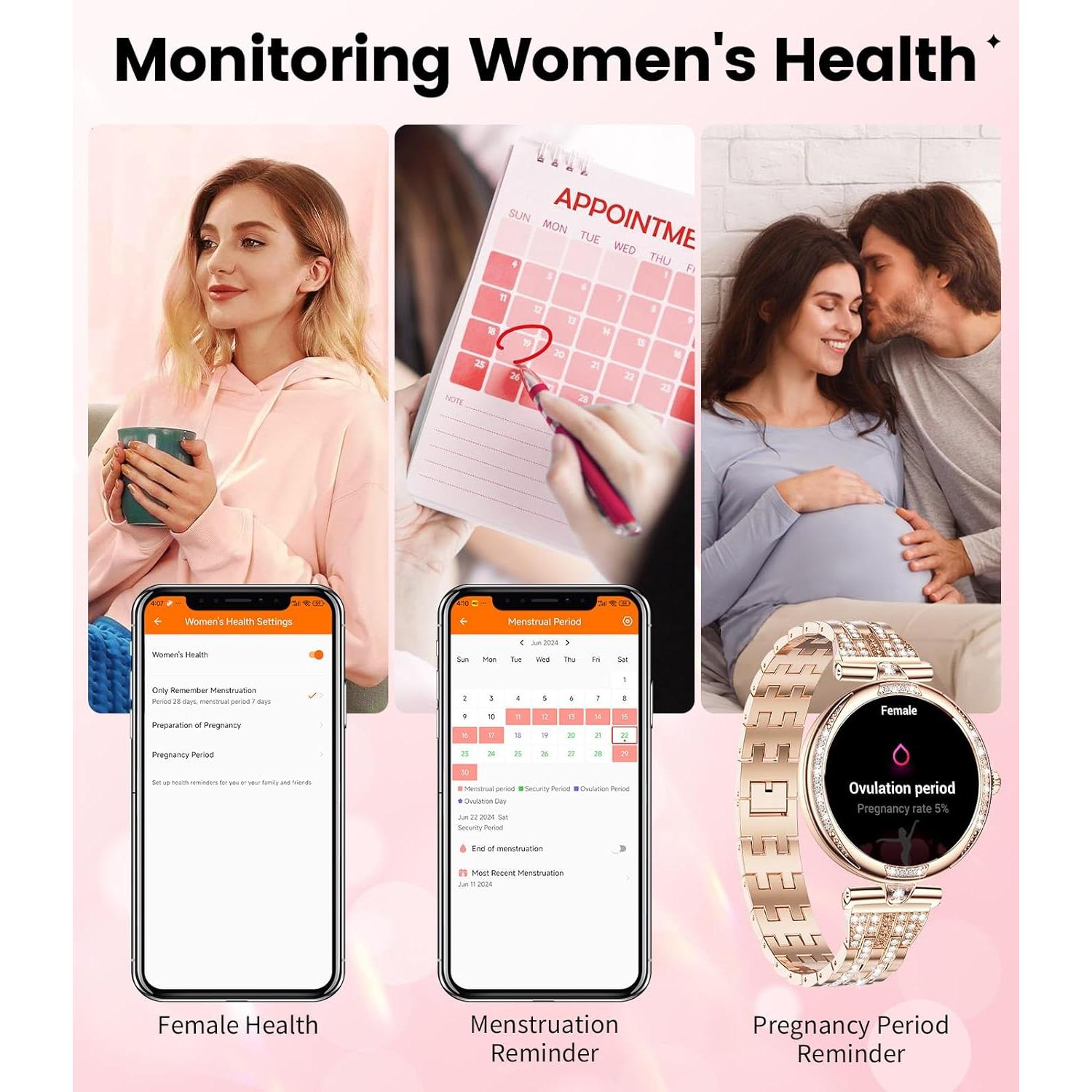 Reloj Inteligente LIGE FV4 Oro Rosa con Diamantes 1.19" AMOLED