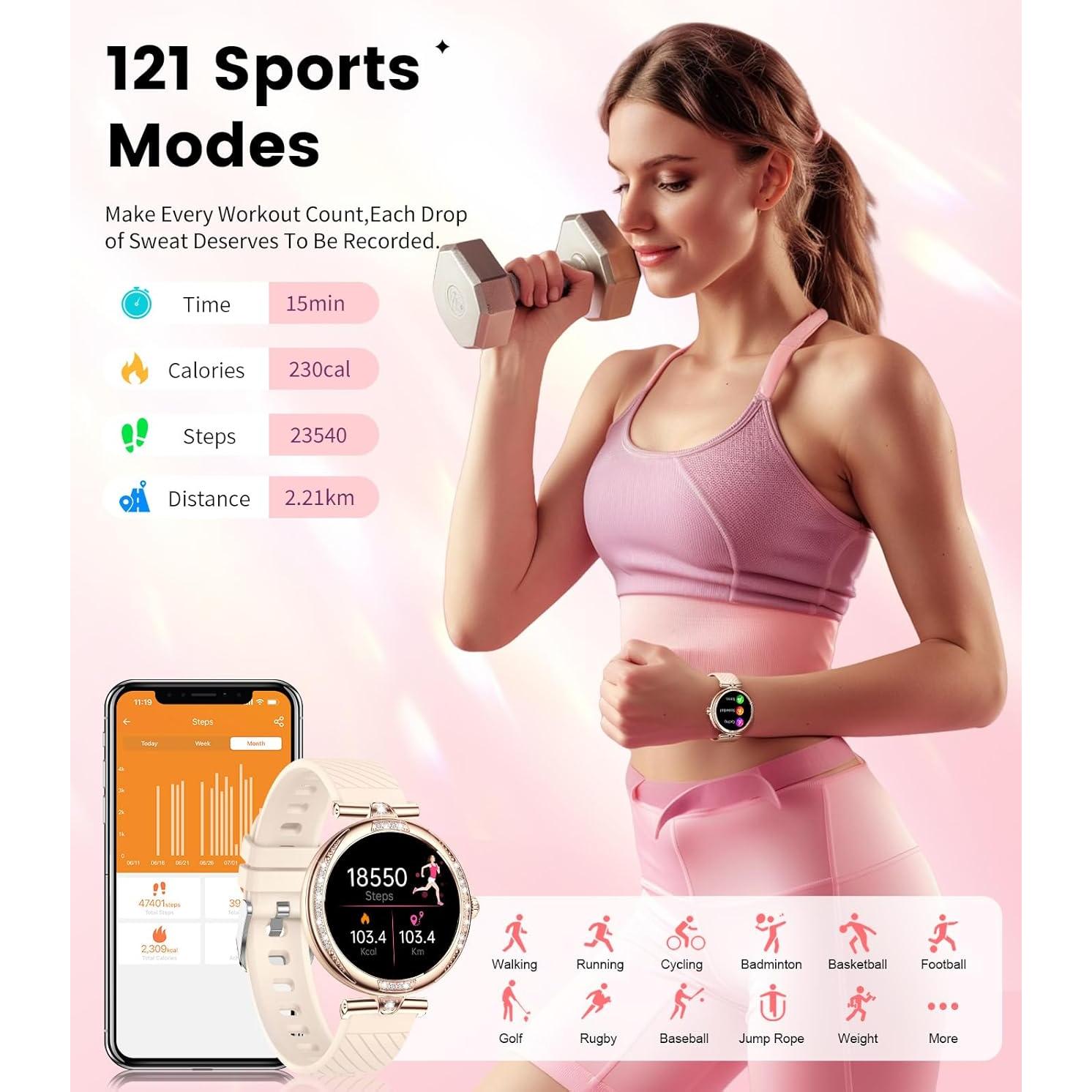 Reloj Inteligente LIGE FV4 Oro Rosa con Diamantes 1.19" AMOLED