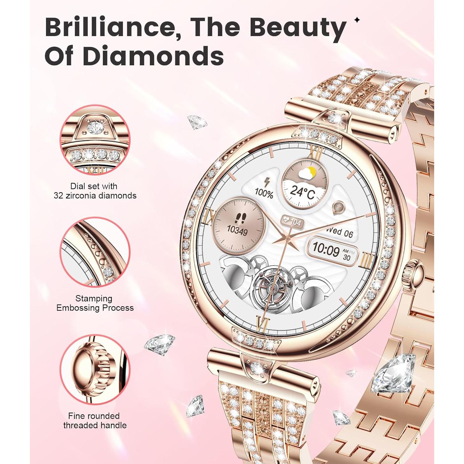 Reloj Inteligente LIGE FV4 Oro Rosa con Diamantes 1.19" AMOLED