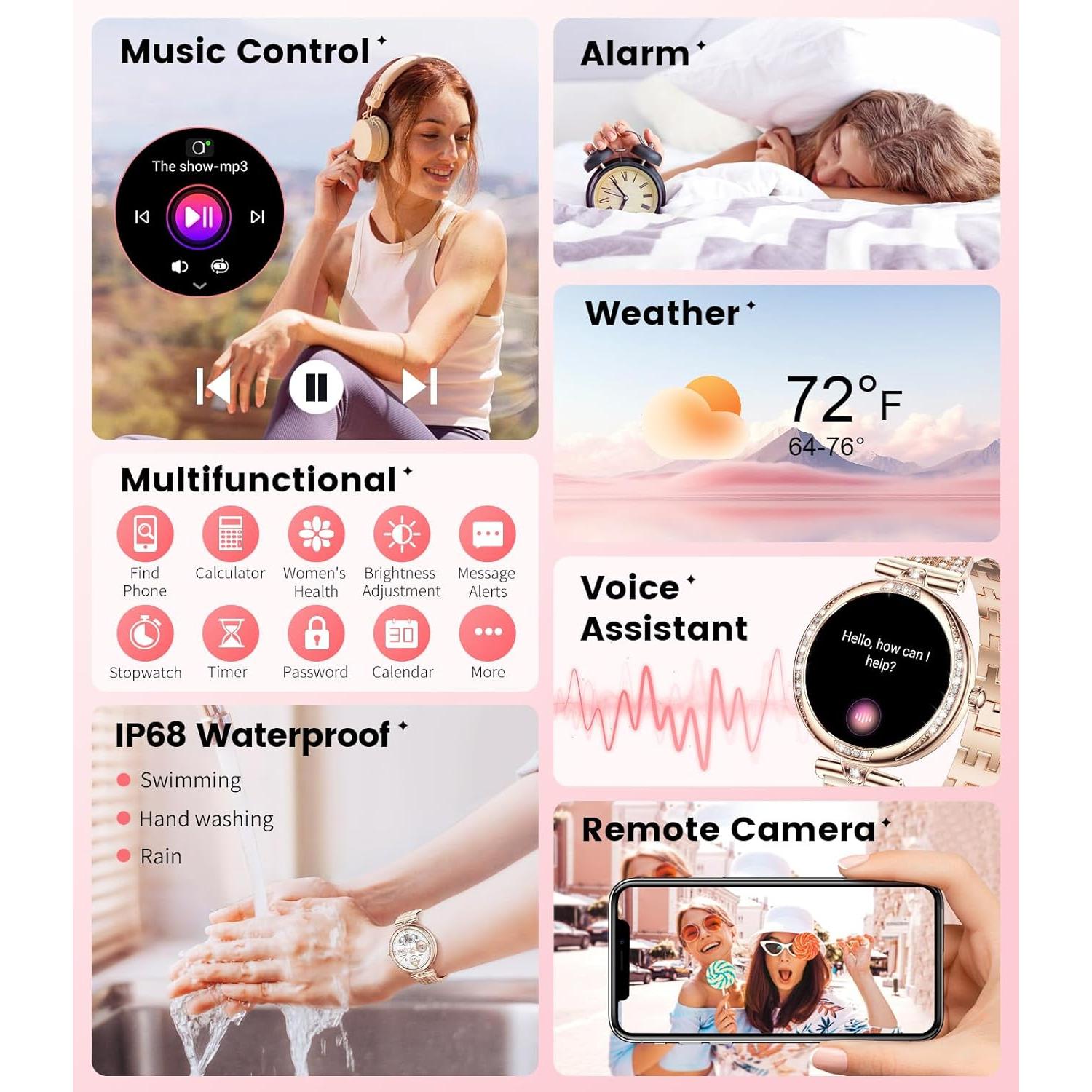 Reloj Inteligente LIGE FV4 Oro Rosa con Diamantes 1.19" AMOLED