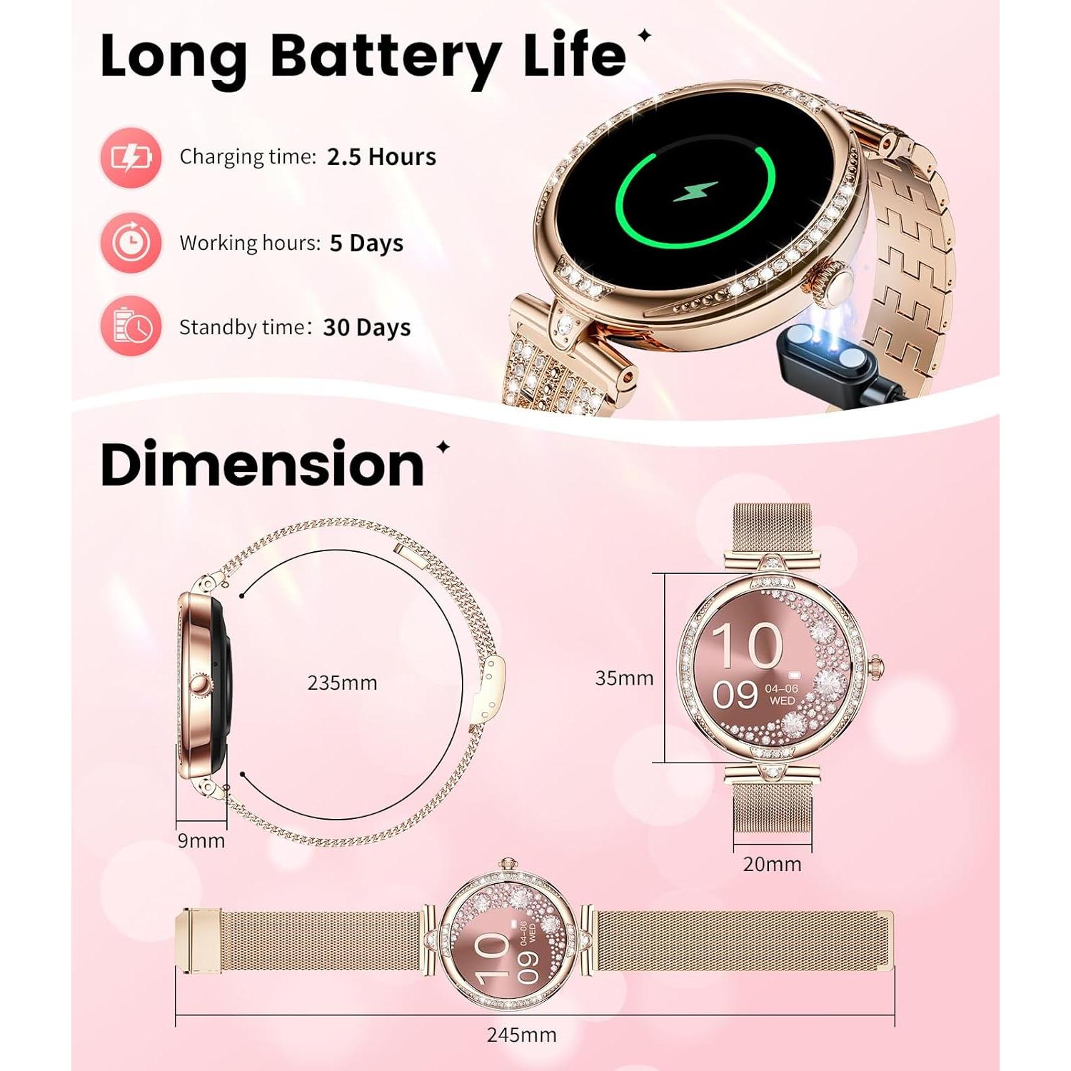 Reloj Inteligente LIGE FV4 Oro Rosa con Diamantes 1.19" AMOLED
