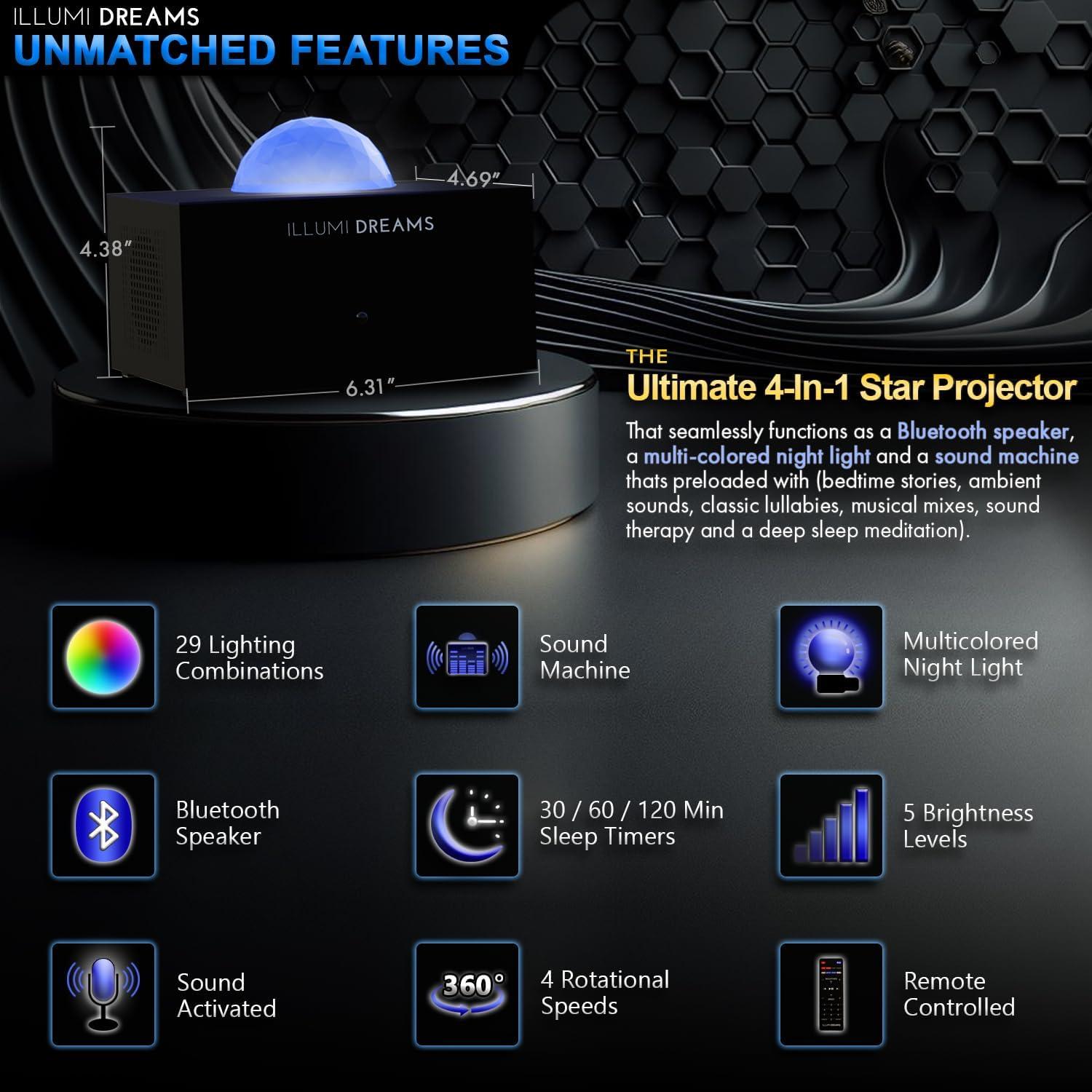 Proyector Estelar Illumi Dreams con 50 Cuentos y Control Remoto