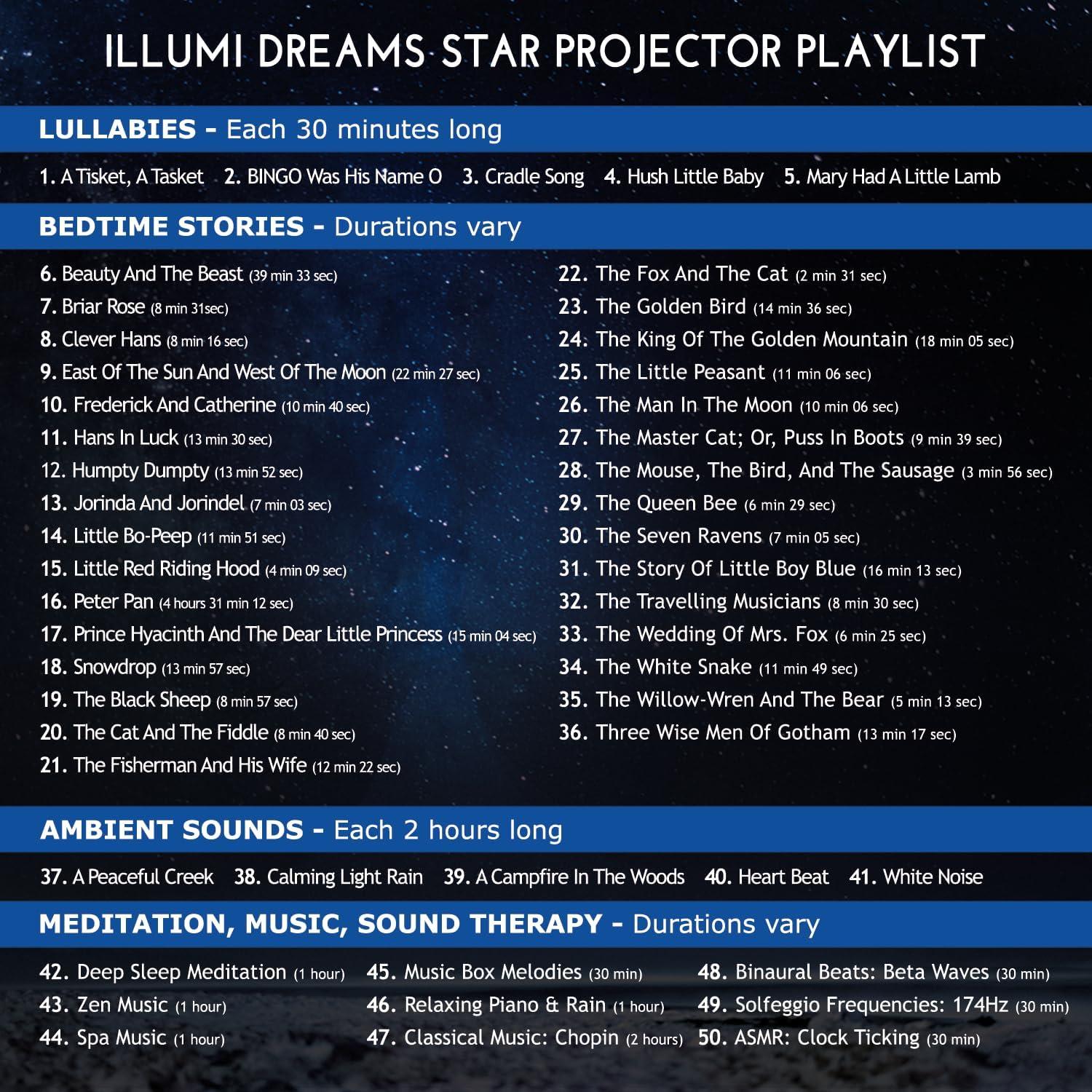 Proyector Estelar Illumi Dreams con 50 Cuentos y Control Remoto