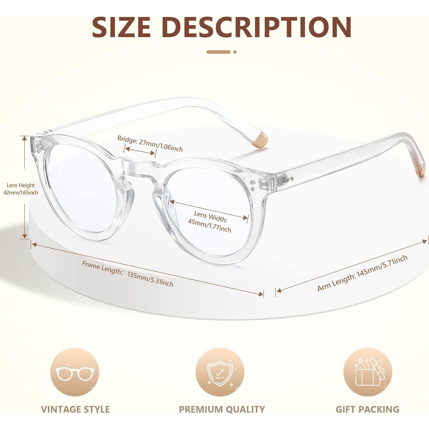 EASY READ Retro Round Blue Light Blocking Reading Glasses for Women, Anti UV Readers for Women Computer Eyeglasses Clara
