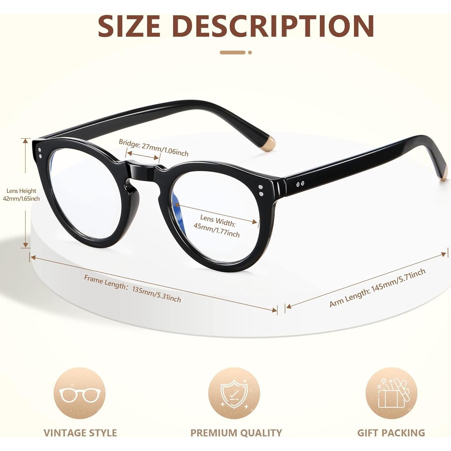 EASY READ Retro Round Blue Light Blocking Reading Glasses for Women, Anti UV Readers for Women Computer Eyeglasses Clara