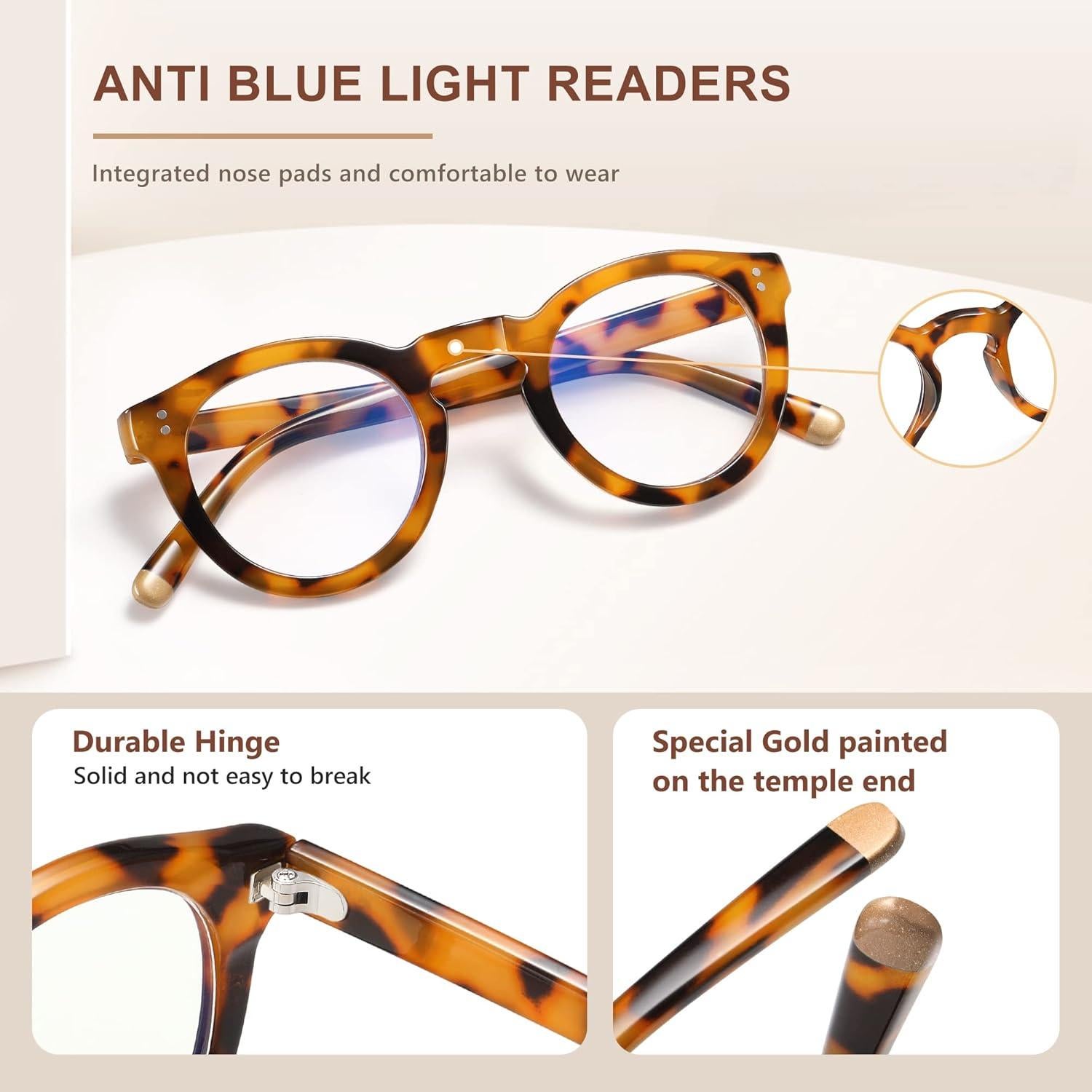 EASY READ Retro Round Blue Light Blocking Reading Glasses for Women, Anti UV Readers for Women Computer Eyeglasses Clara