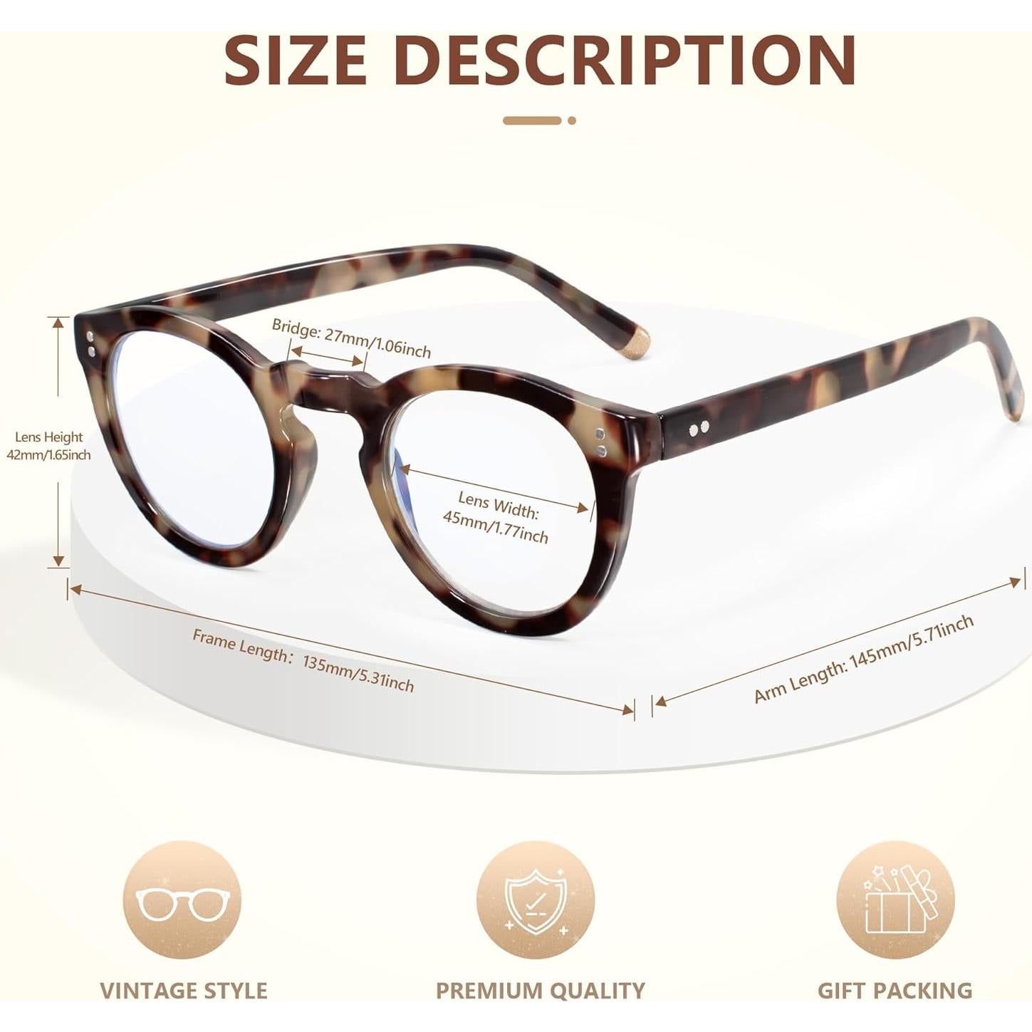 EASY READ Retro Round Blue Light Blocking Reading Glasses for Women, Anti UV Readers for Women Computer Eyeglasses Clara