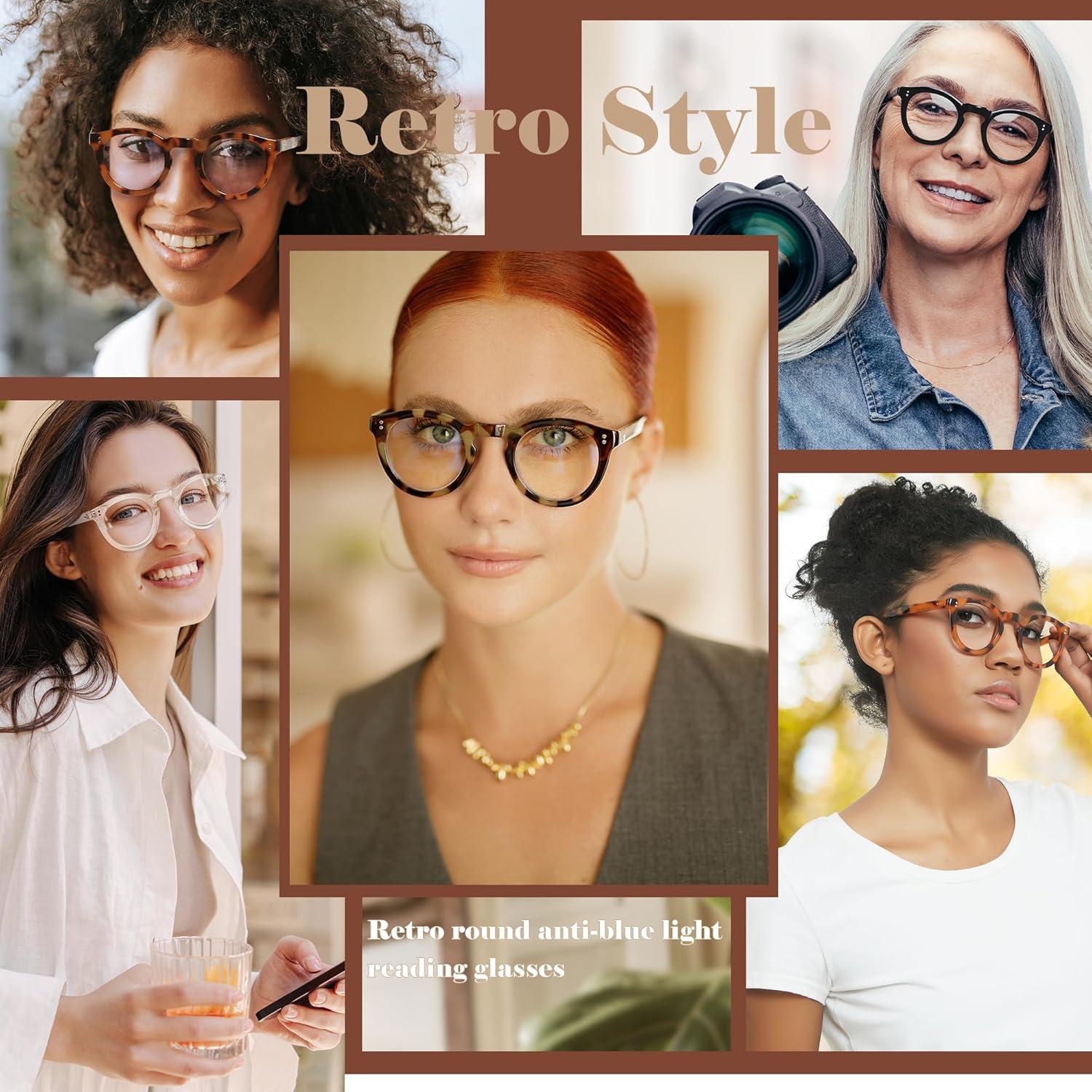 EASY READ Retro Round Blue Light Blocking Reading Glasses for Women, Anti UV Readers for Women Computer Eyeglasses Clara